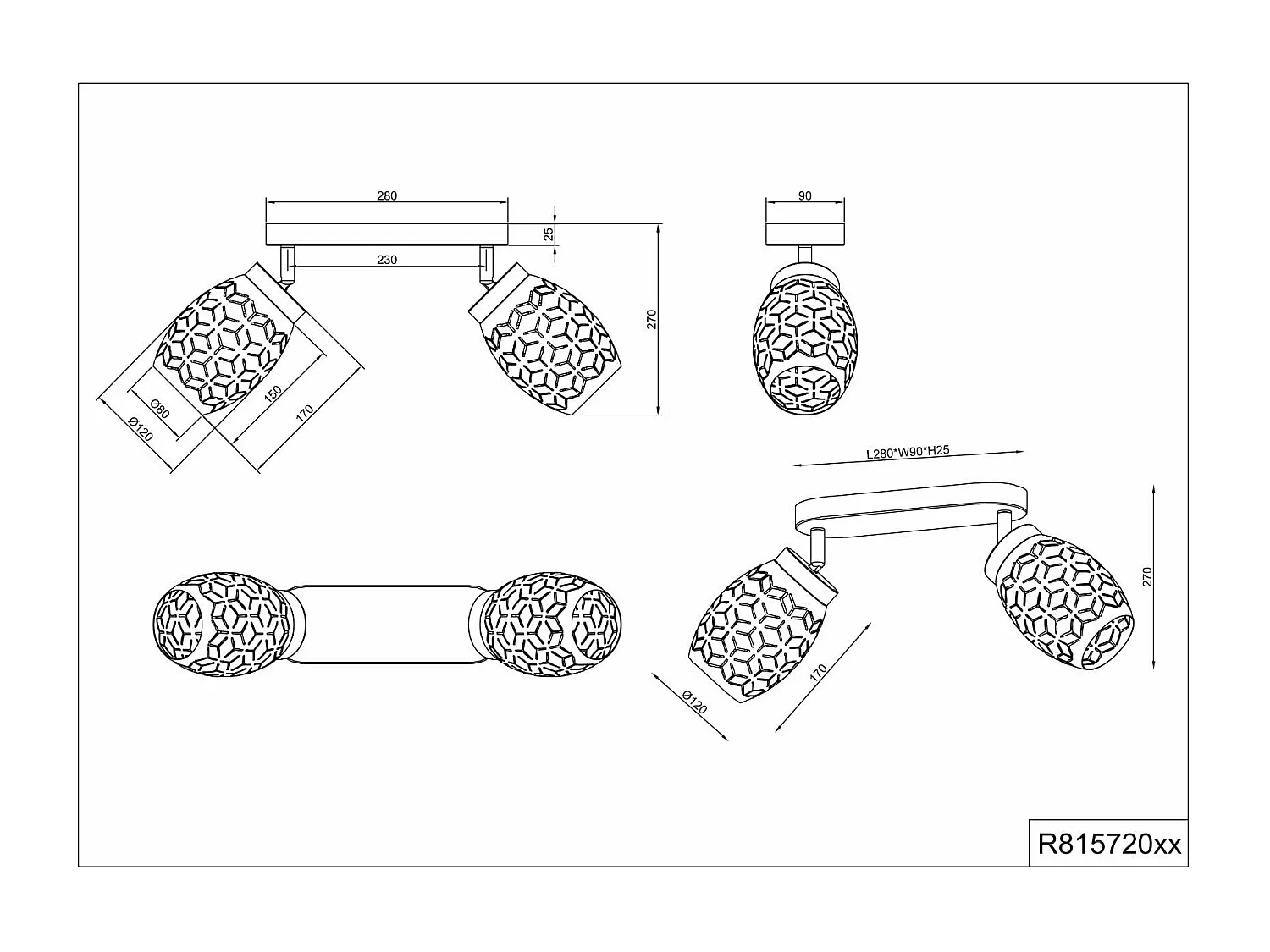 Barra 2 spots, metallo, caffè e legno, L 28 cm, Bidar