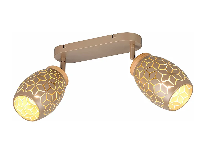 Barra 2 spots, metallo, caffè e legno, L 28 cm, Bidar