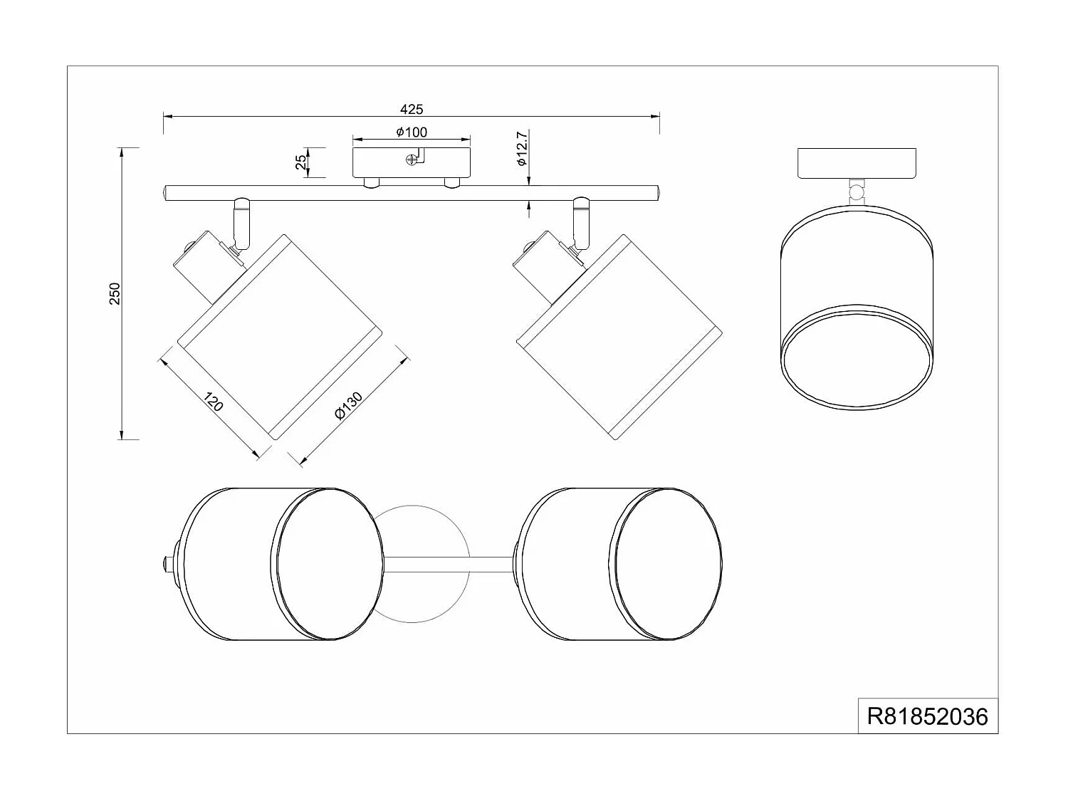 Barra 2 spots, fibre naturali e metallo nero, L 43 cm, Aimee