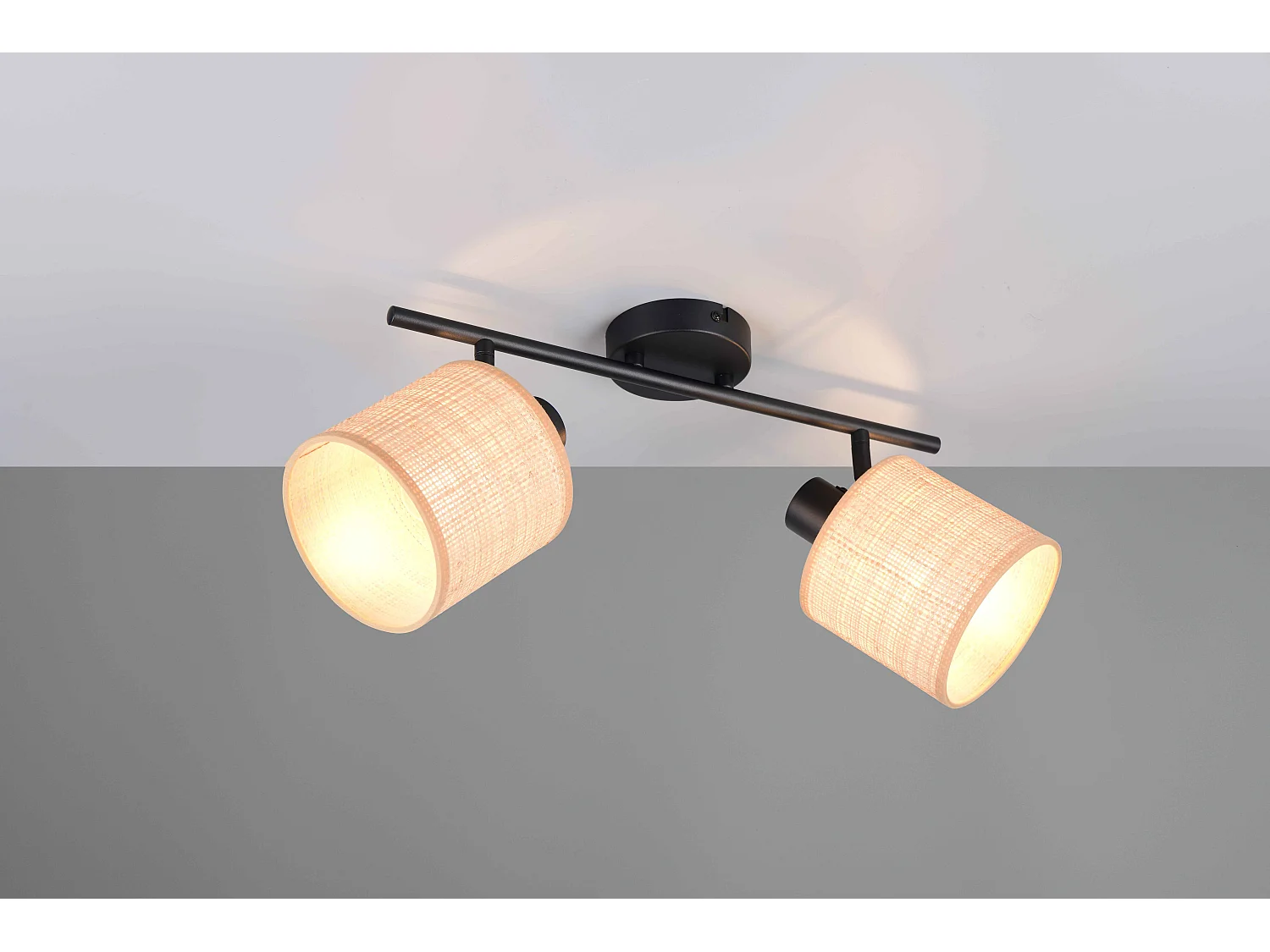 Barra 2 spots, fibre naturali e metallo nero, L 43 cm, Aimee