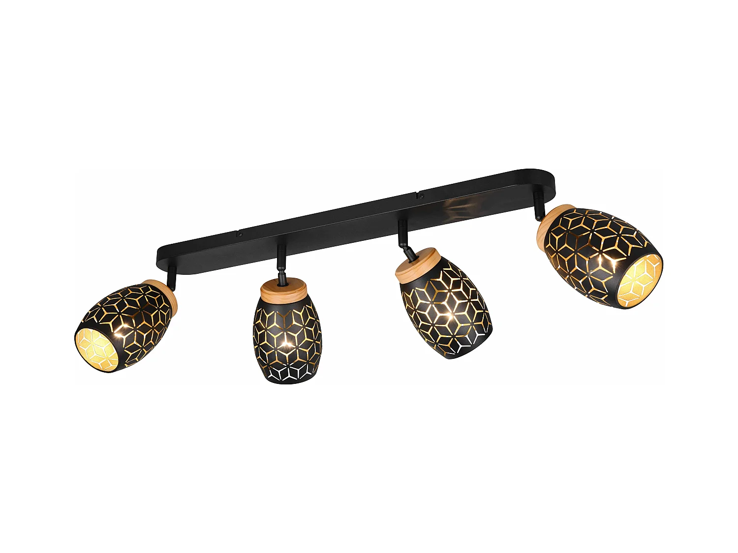 Barra 4 spots, metallo, nero e legno, L 74 cm, Bidar