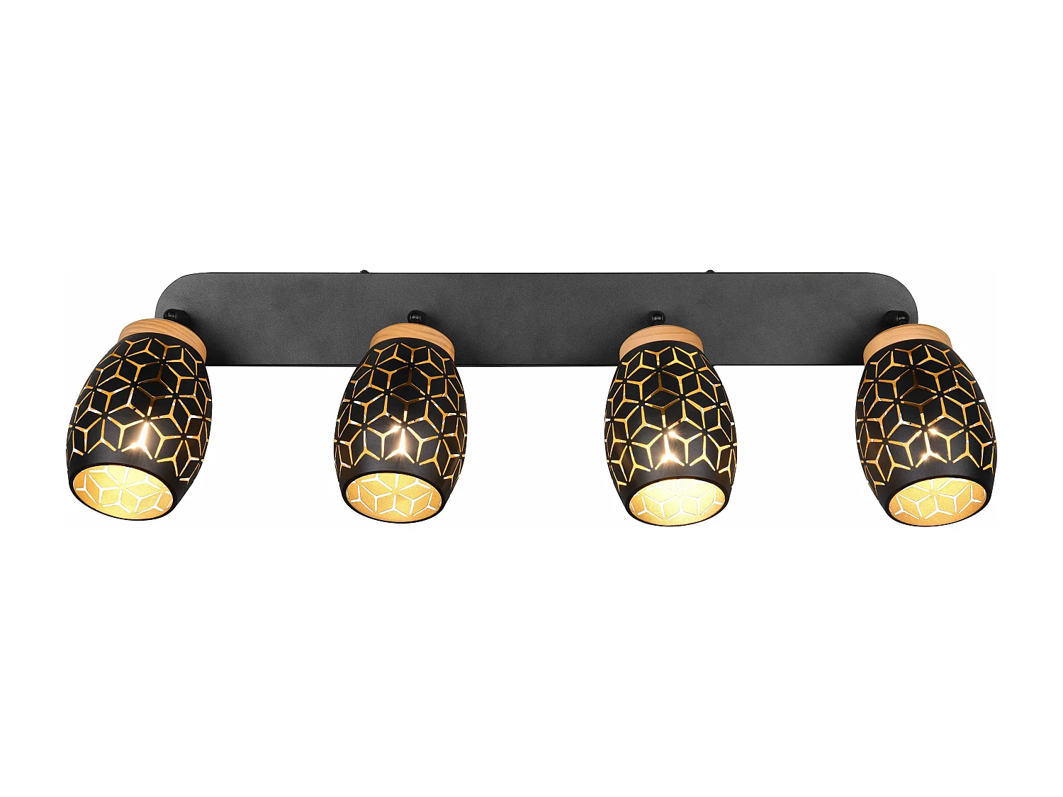 Barra 4 spots, metallo, nero e legno, L 74 cm, Bidar