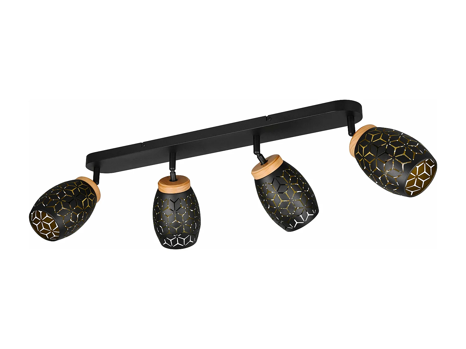 Barra 4 spots, metallo, nero e legno, L 74 cm, Bidar