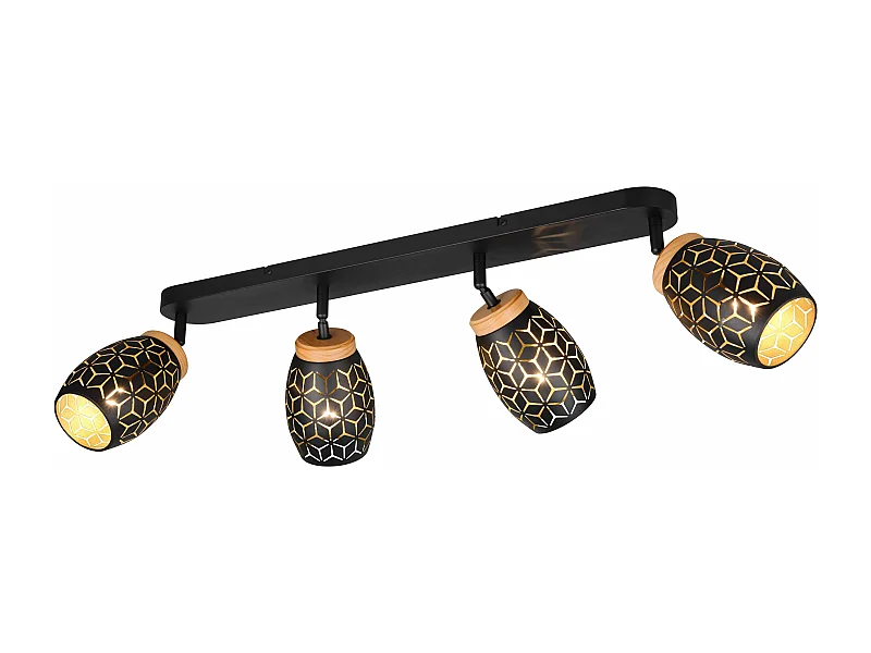 Barra 4 spots, metallo, nero e legno, L 74 cm, Bidar