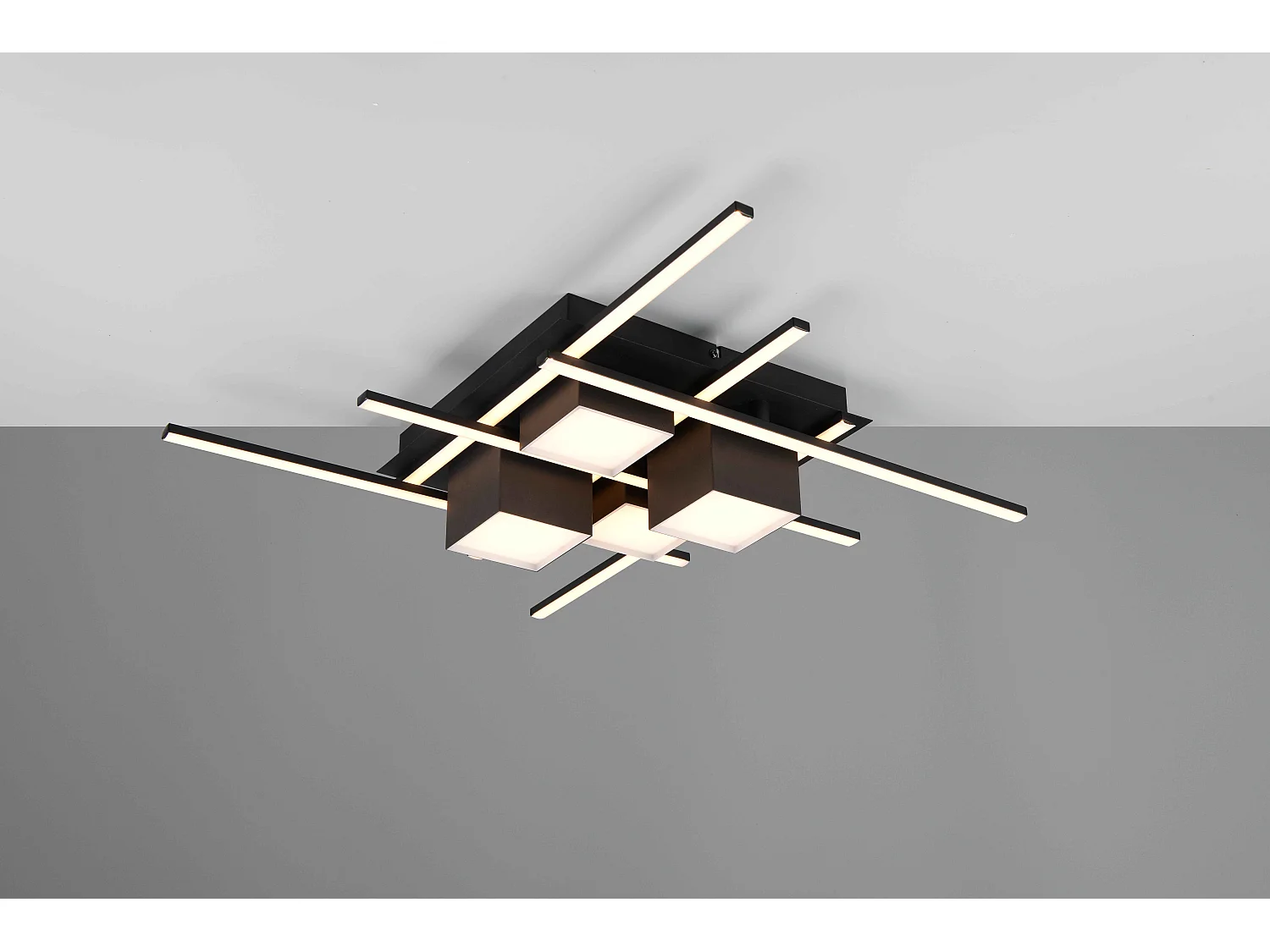 Plafoniera LED, metallo, nero, 70x70 cm, Roger