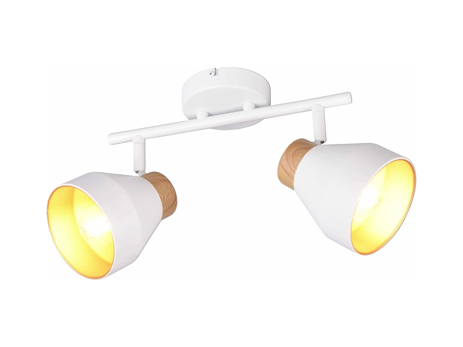 Barra 2 spots, metallo e legno, bianco e oro, L 32 cm, Valentin
