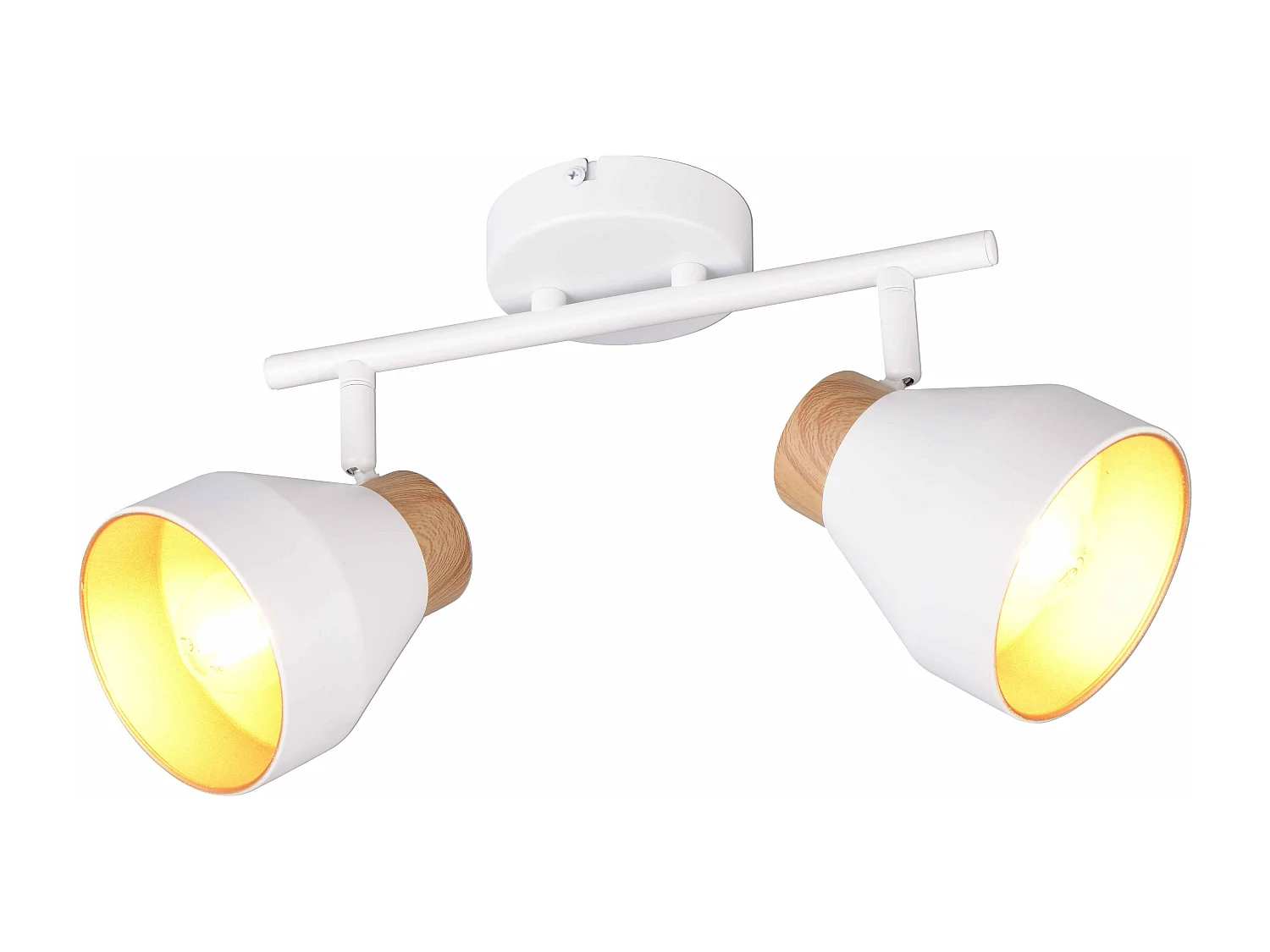 Barra 2 spots, metallo e legno, bianco e oro, L 32 cm, Valentin