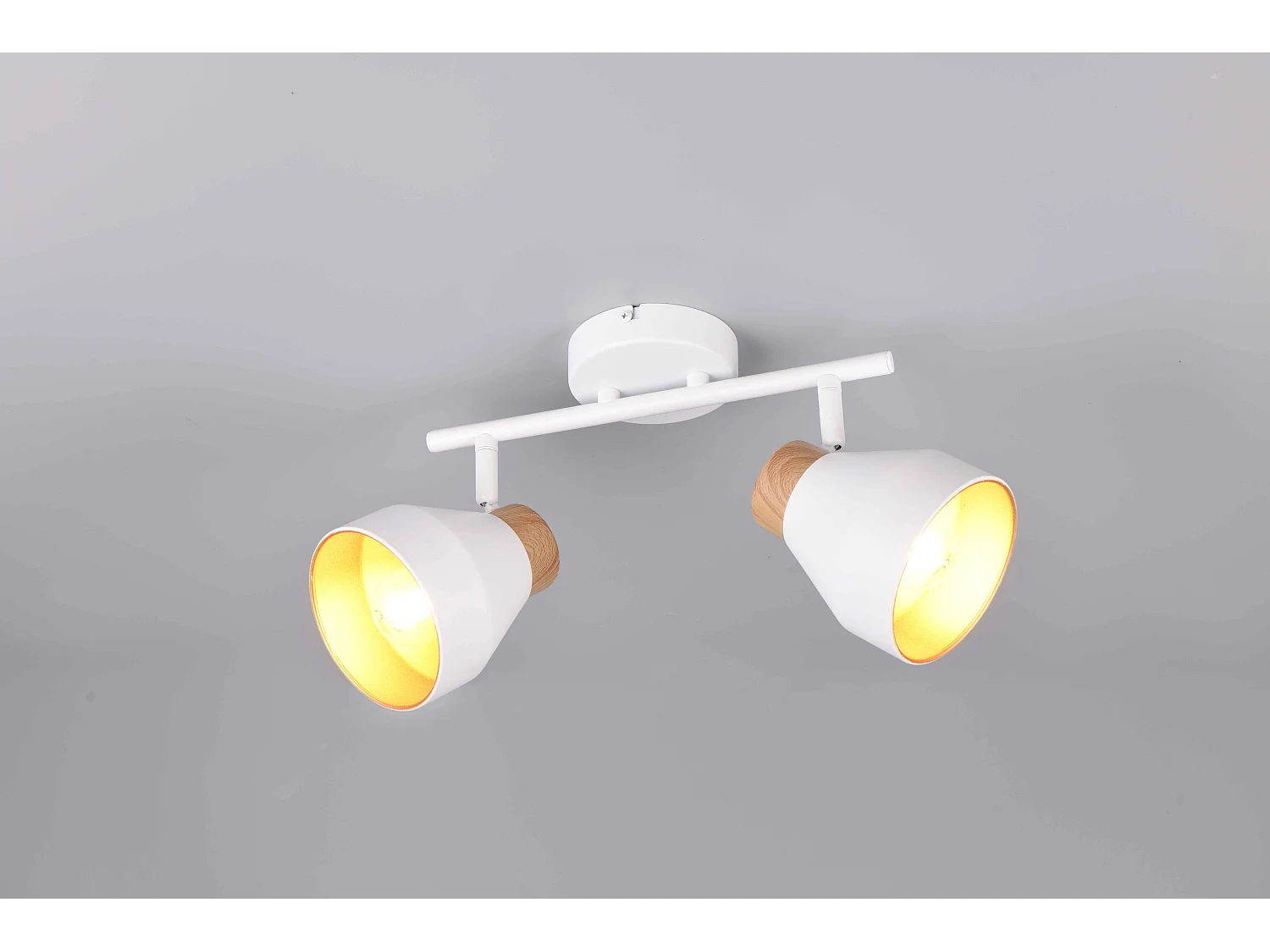 Barra 2 spots, metallo e legno, bianco e oro, L 32 cm, Valentin