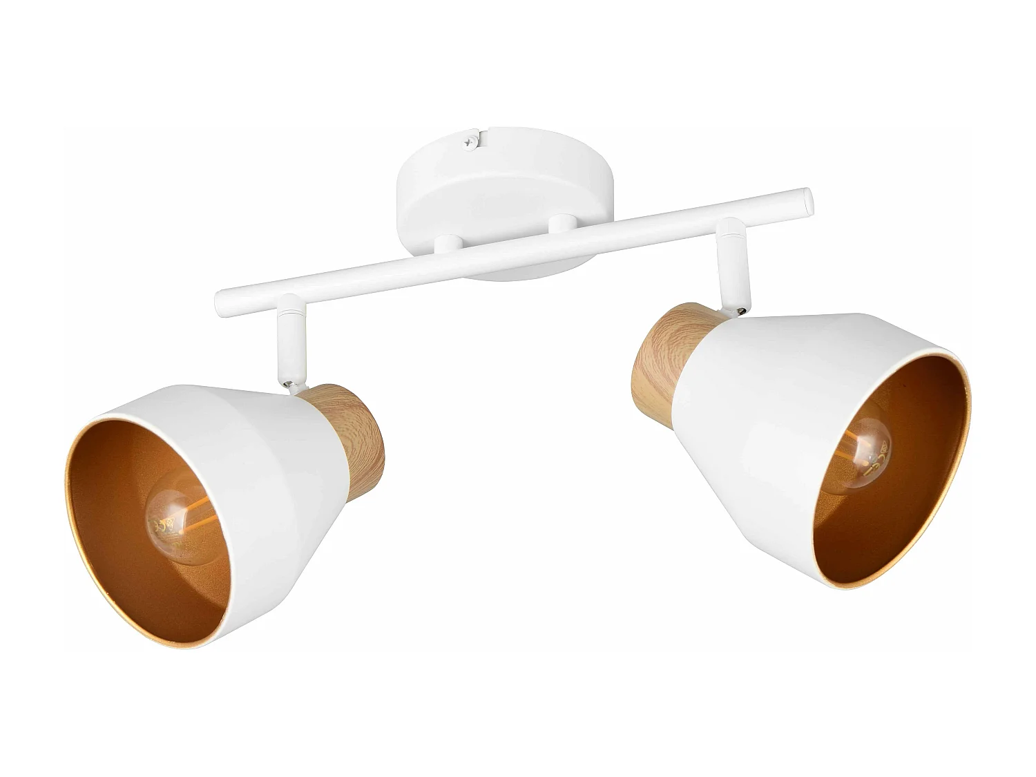 Barra 2 spots, metallo e legno, bianco e oro, L 32 cm, Valentin