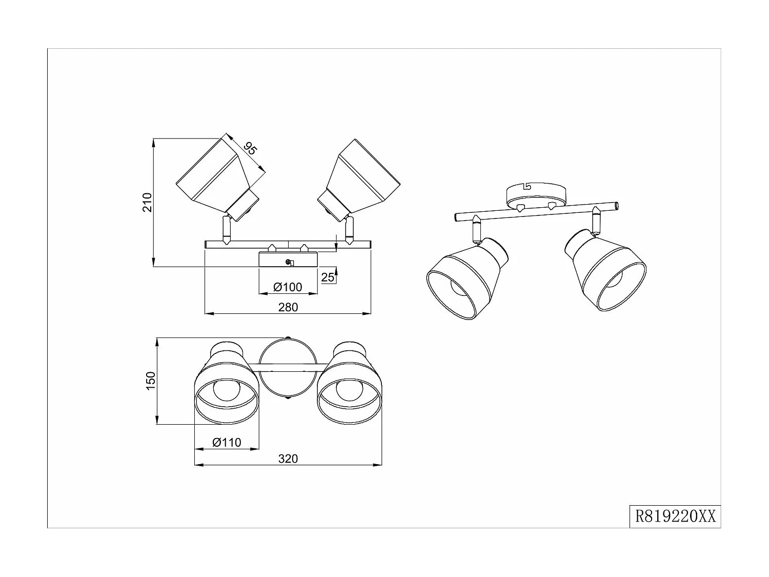 Barra 2 spots, metallo e legno, bianco e oro, L 32 cm, Valentin