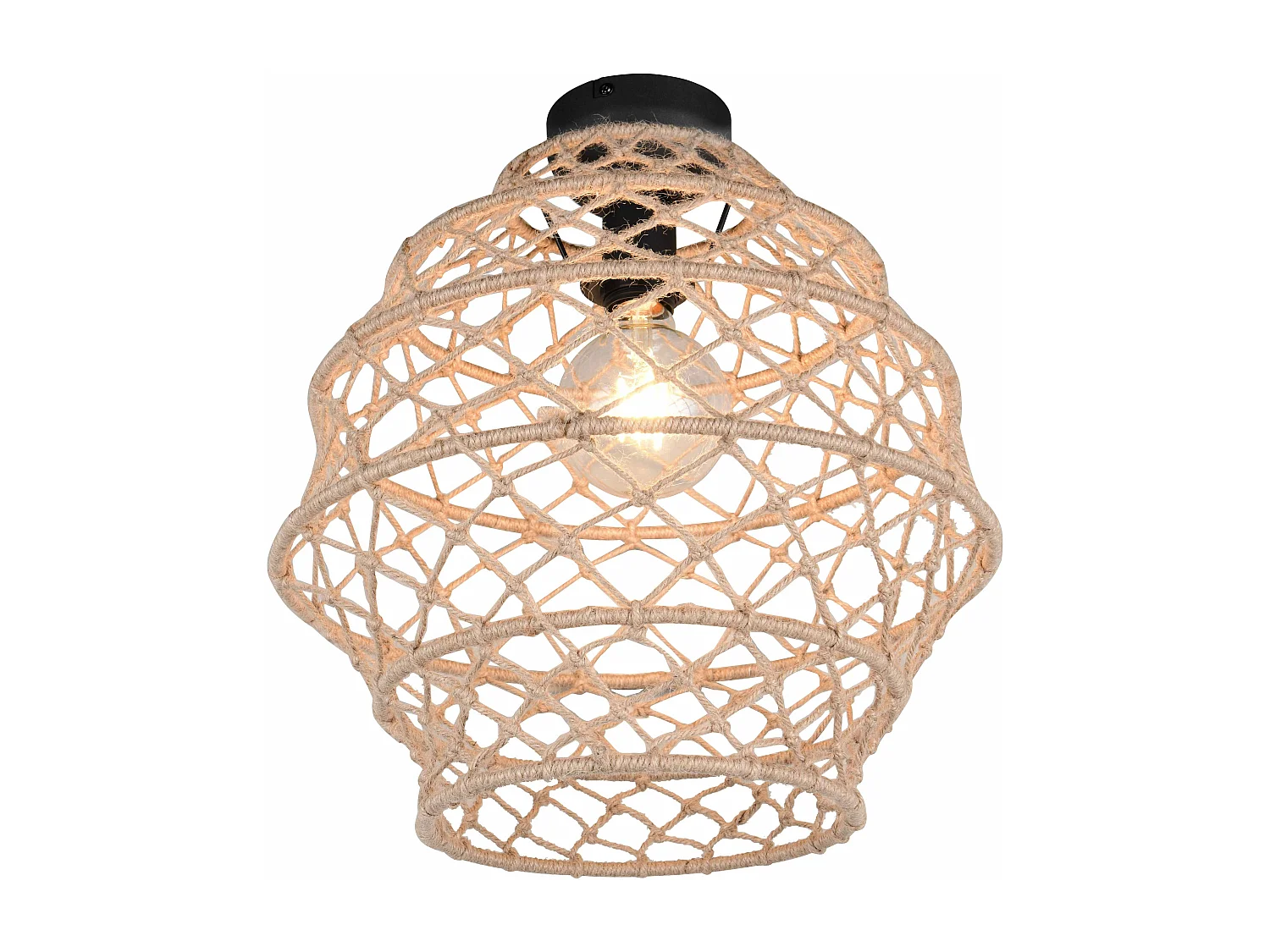 Plafoniera, canapa e metallo, naturale e nero, D 39 cm, Hive