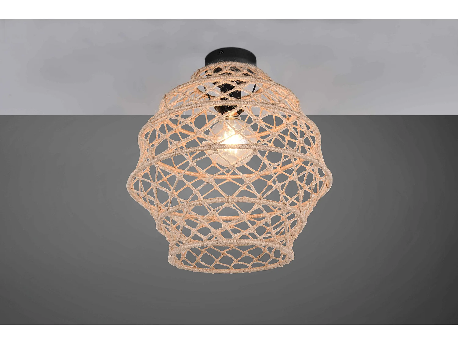 Plafoniera, canapa e metallo, naturale e nero, D 39 cm, Hive