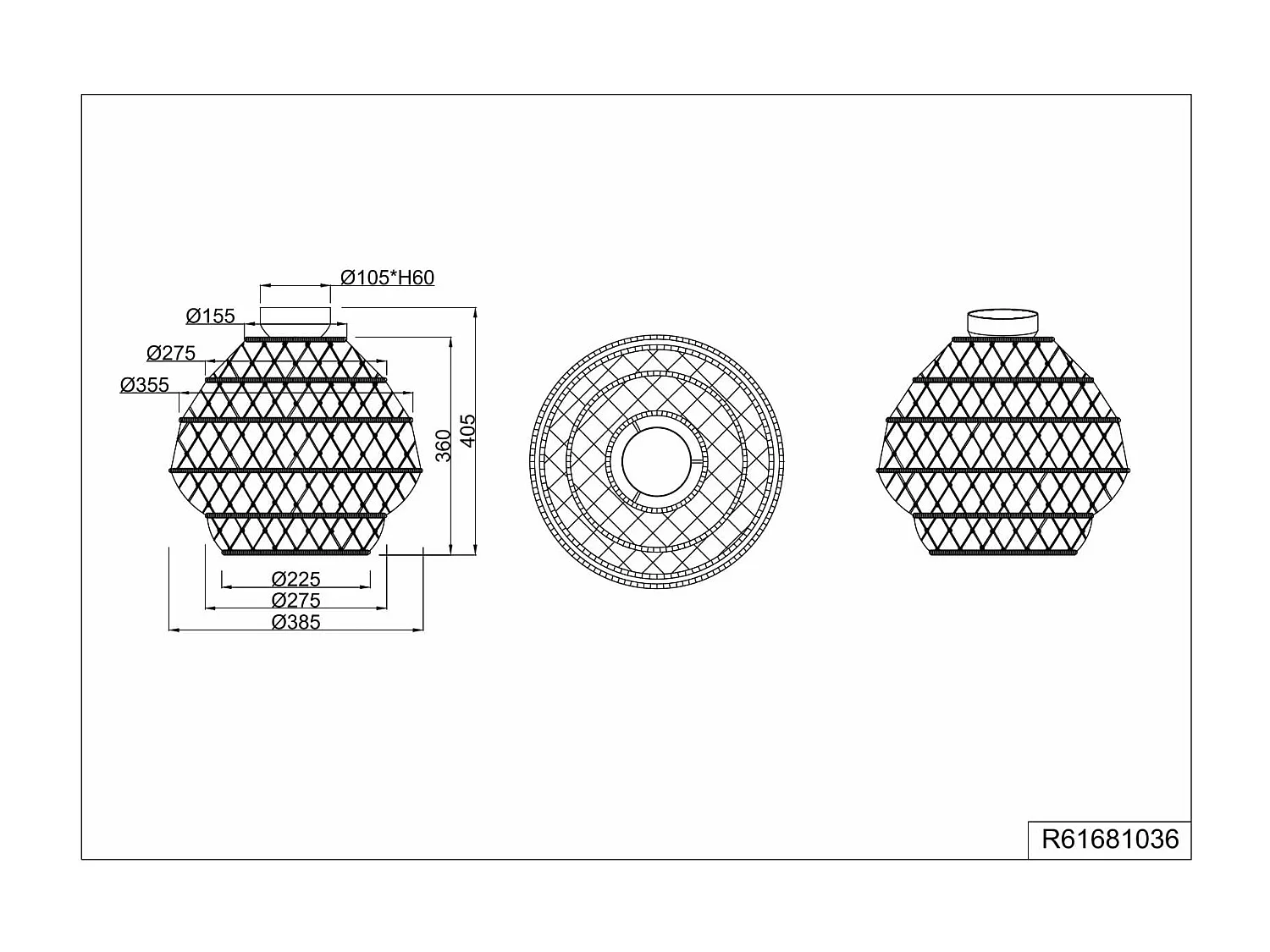 Plafoniera, canapa e metallo, naturale e nero, D 39 cm, Hive