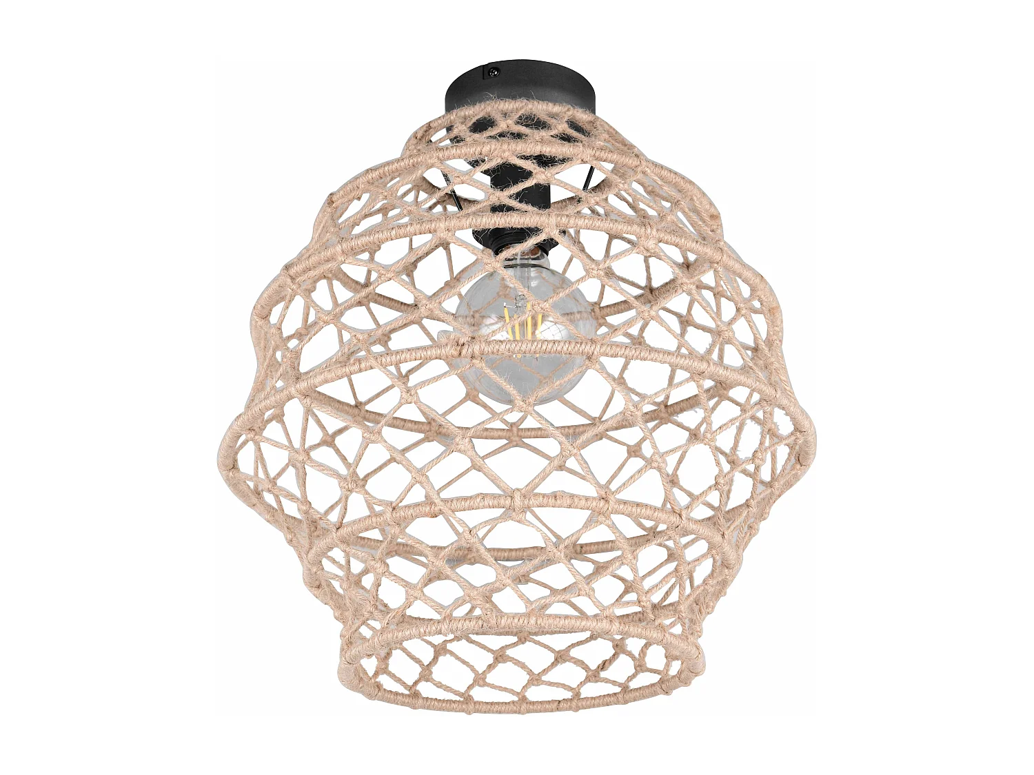 Plafoniera, canapa e metallo, naturale e nero, D 39 cm, Hive