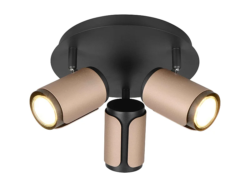 Plafoniera 3 spots, metallo, nero e caffè, D 30 cm, Gillan