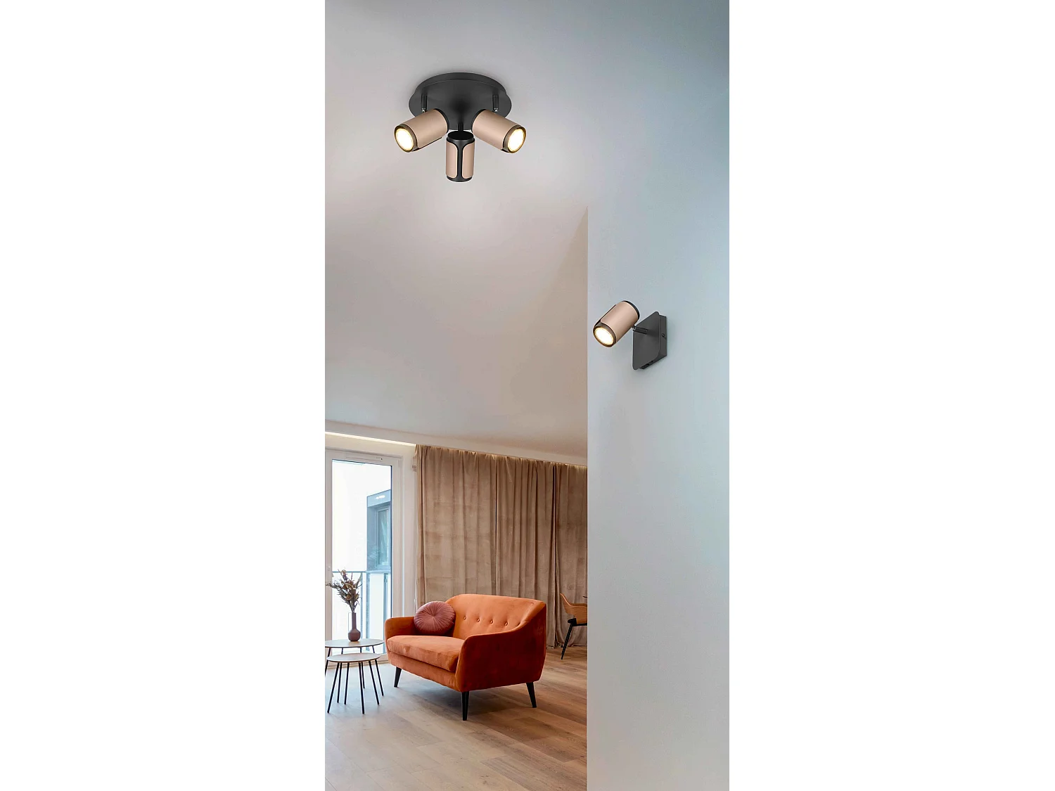 Plafoniera 3 spots, metallo, nero e caffè, D 30 cm, Gillan