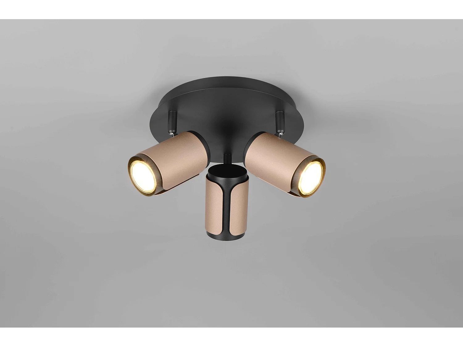 Plafoniera 3 spots, metallo, nero e caffè, D 30 cm, Gillan