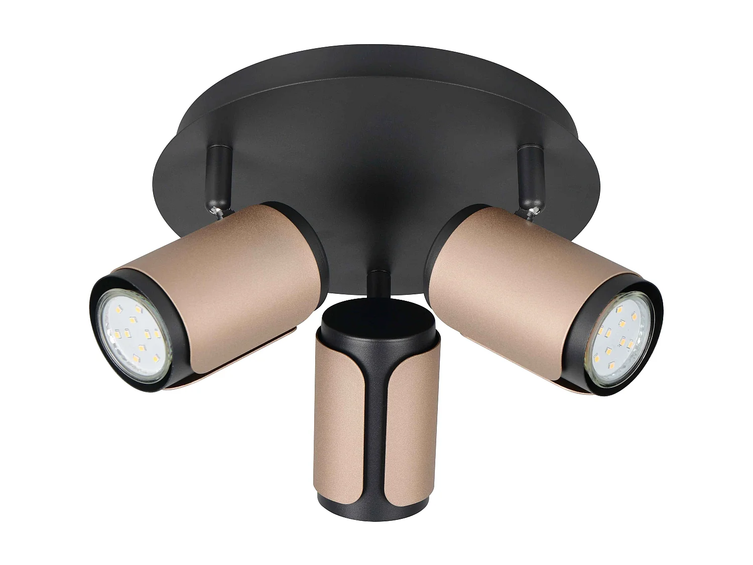 Plafoniera 3 spots, metallo, nero e caffè, D 30 cm, Gillan