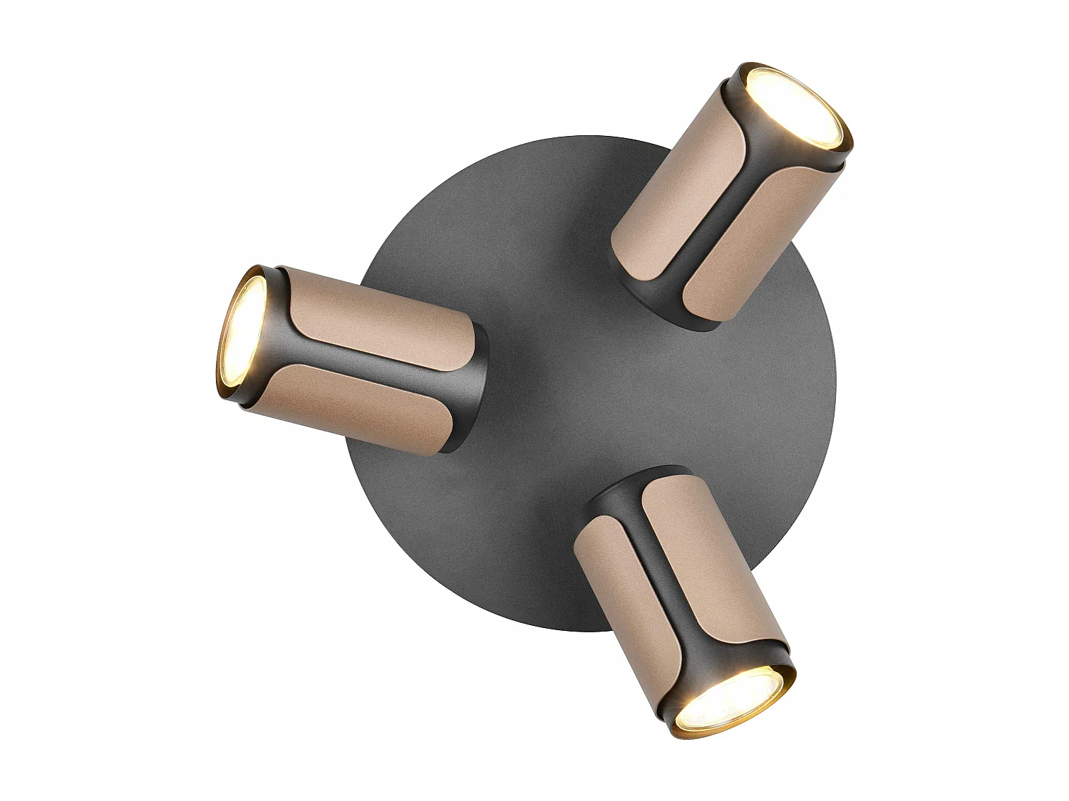 Plafoniera 3 spots, metallo, nero e caffè, D 30 cm, Gillan