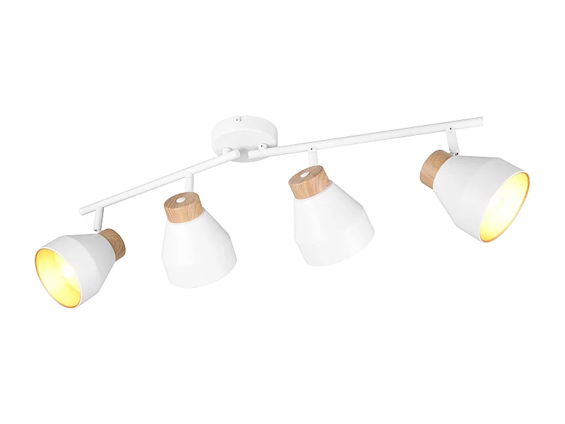 Barra 4 spots, metallo e legno, bianco e oro, L 72 cm, Valentin