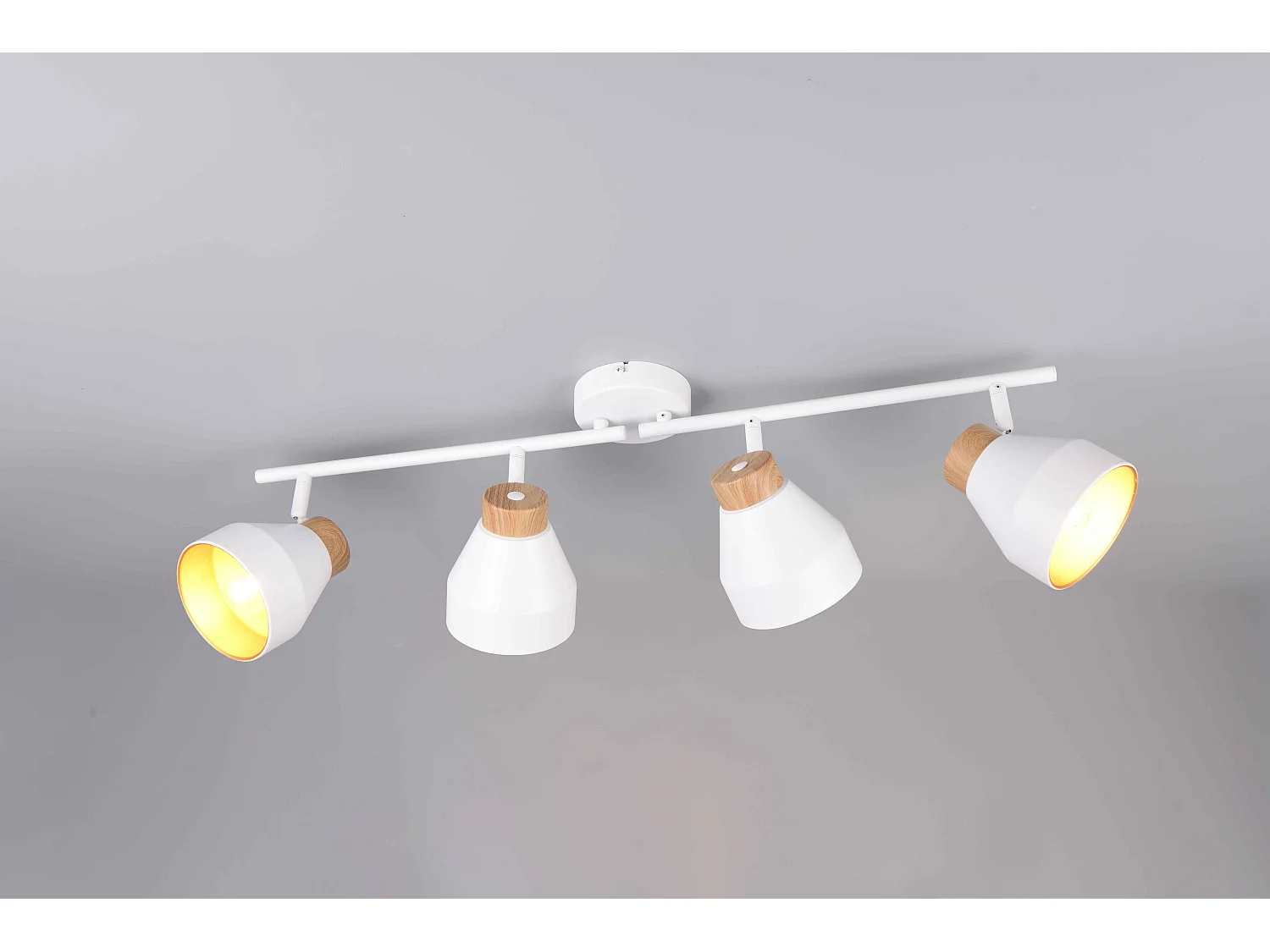 Barra 4 spots, metallo e legno, bianco e oro, L 72 cm, Valentin