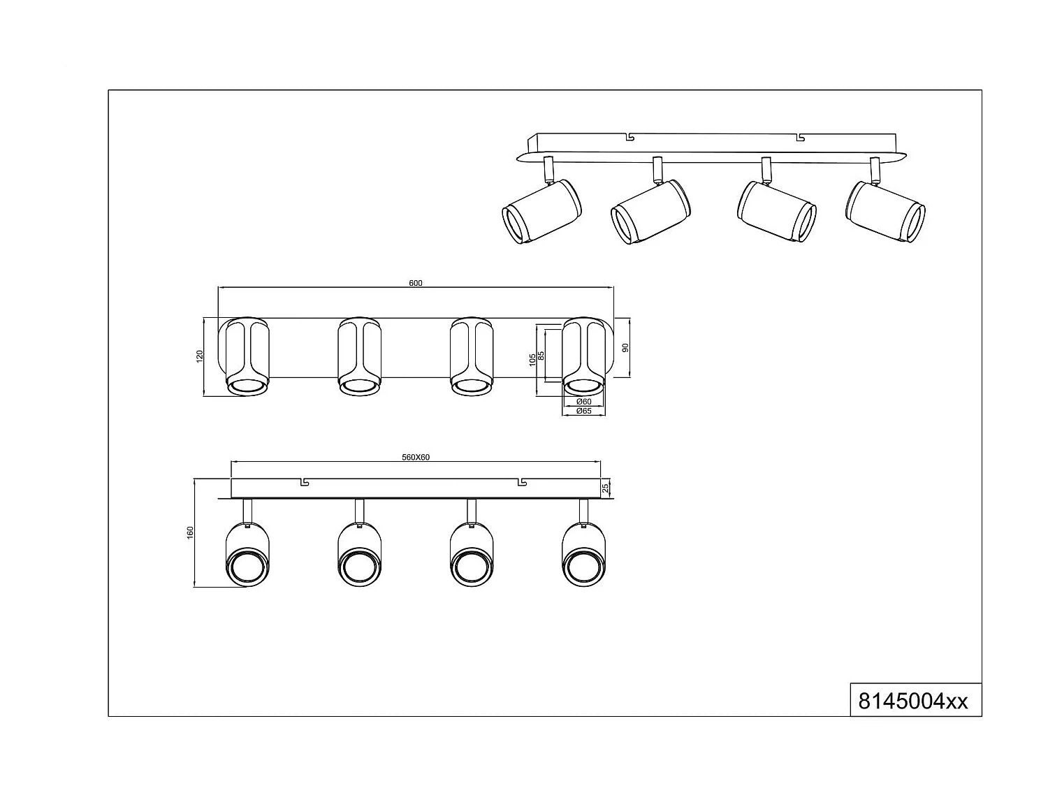 Barra 4 spots, metallo, nero e caffè, L 60 cm, Gillan