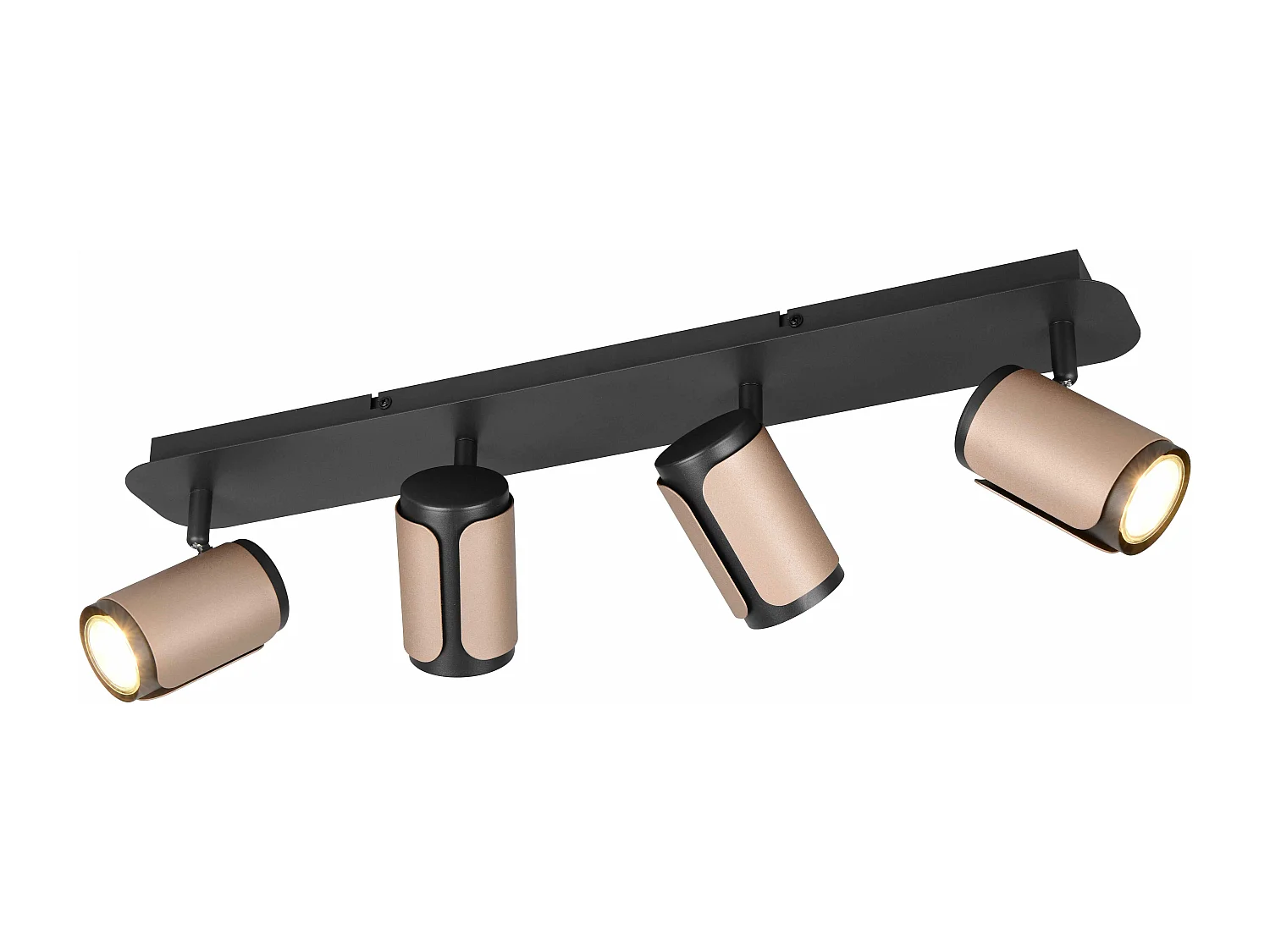 Barra 4 spots, metallo, nero e caffè, L 60 cm, Gillan