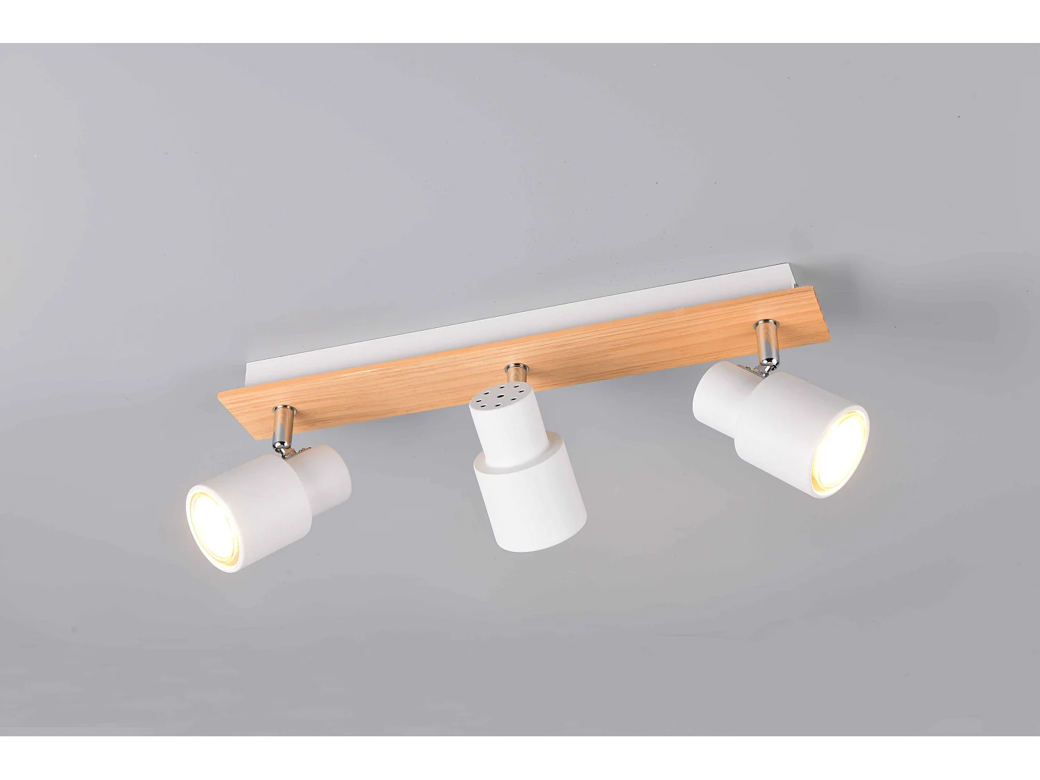 Barra 3 spots, metallo e legno, bianco, L 45 cm, Pierre