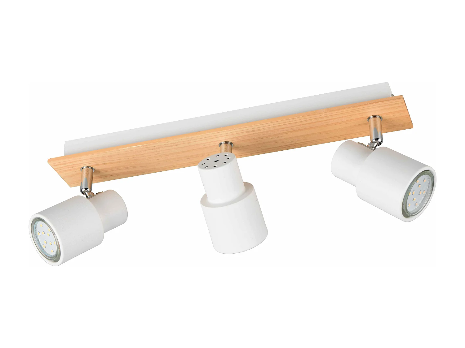 Barra 3 spots, metallo e legno, bianco, L 45 cm, Pierre