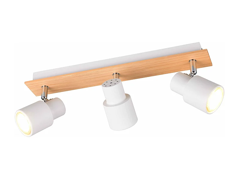 Barra 3 spots, metallo e legno, bianco, L 45 cm, Pierre