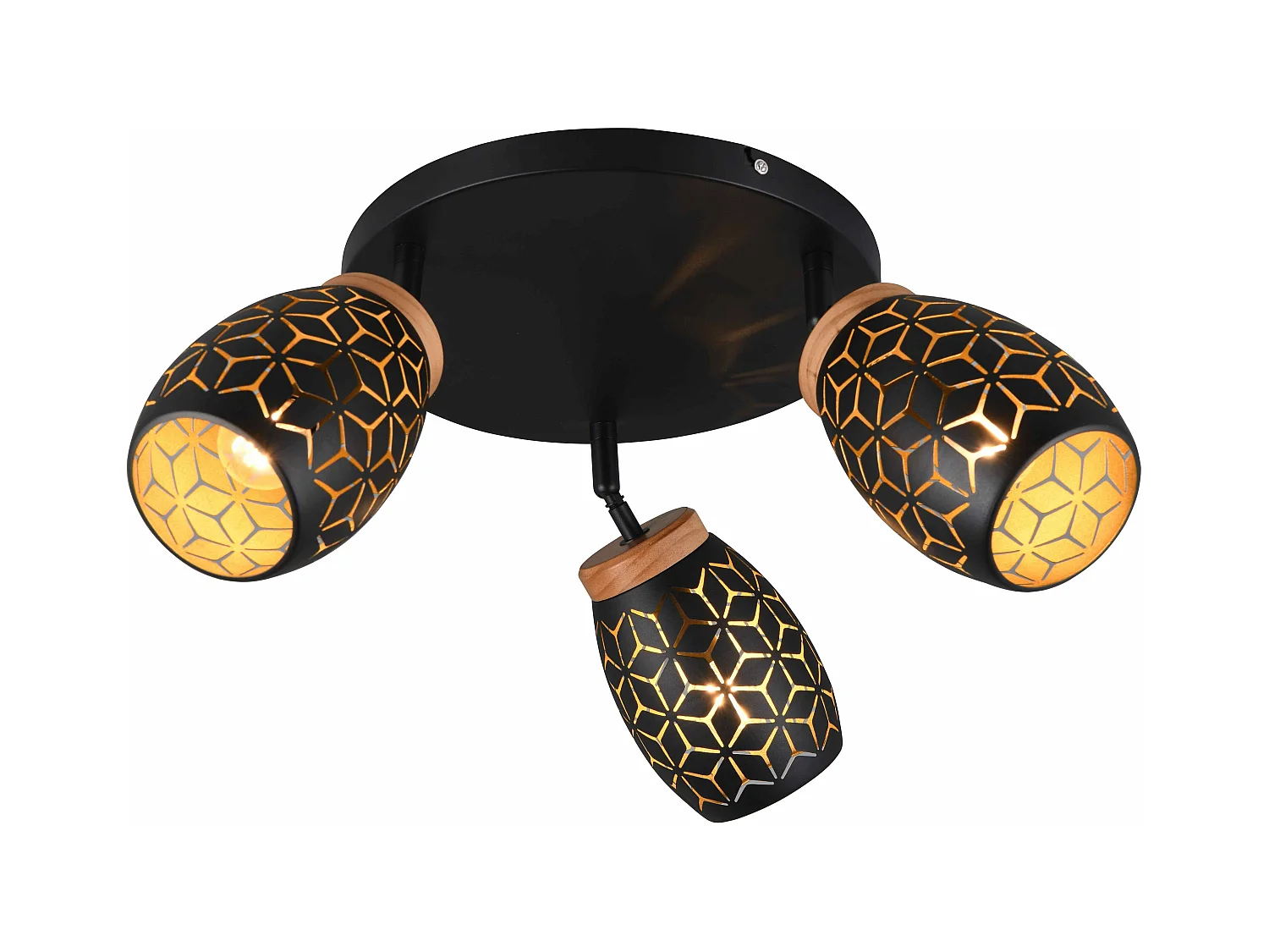 Plafoniera 3 spots, metallo, nero e legno, D 58 cm, Bidar