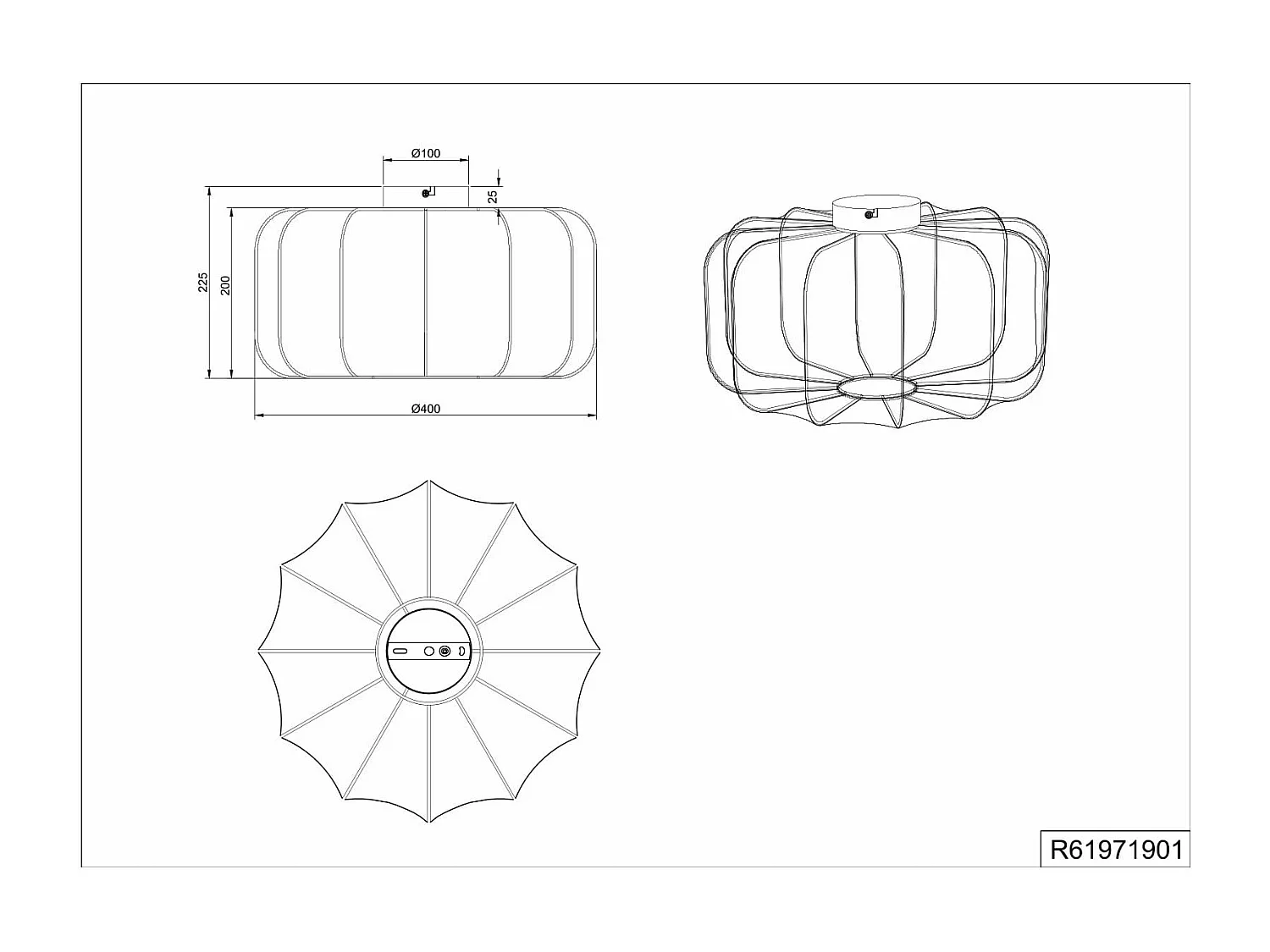 Plafoniera, tessuto e metallo, bianco e nero, D 40 cm, Madeline