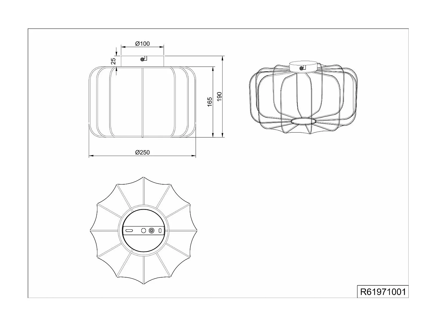 Plafoniera, tessuto e metallo, bianco e nero, D 25 cm, Madeline
