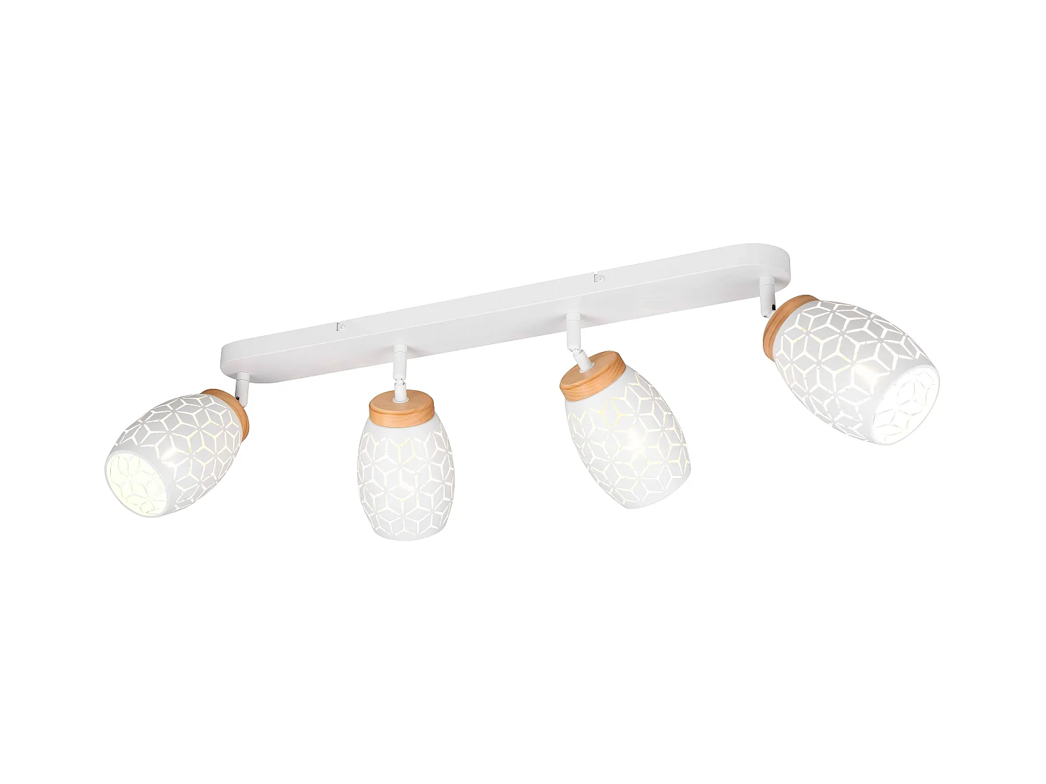 Barra 4 spots, metallo, bianco e legno, L 74 cm, Bidar