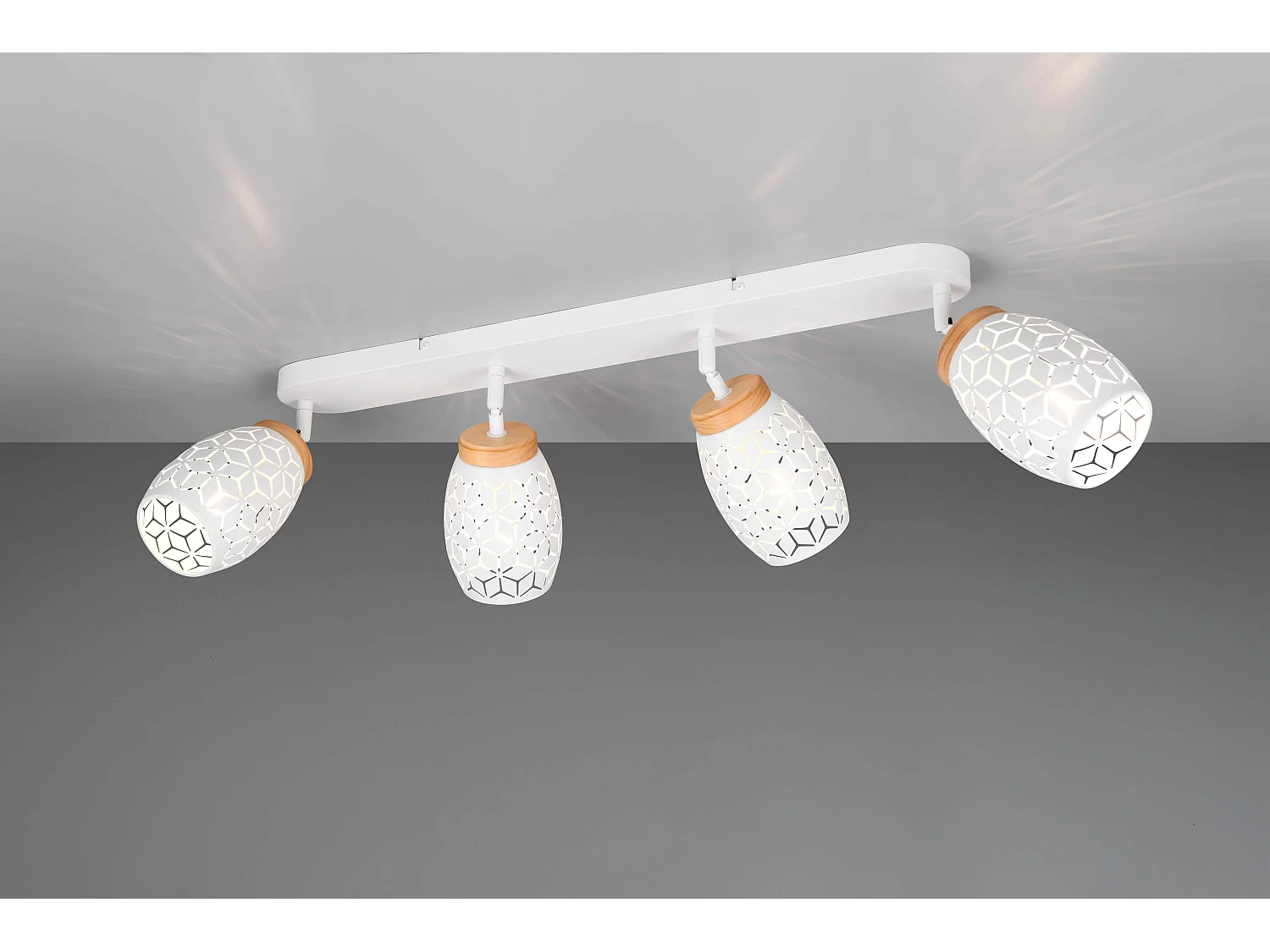 Barra 4 spots, metallo, bianco e legno, L 74 cm, Bidar