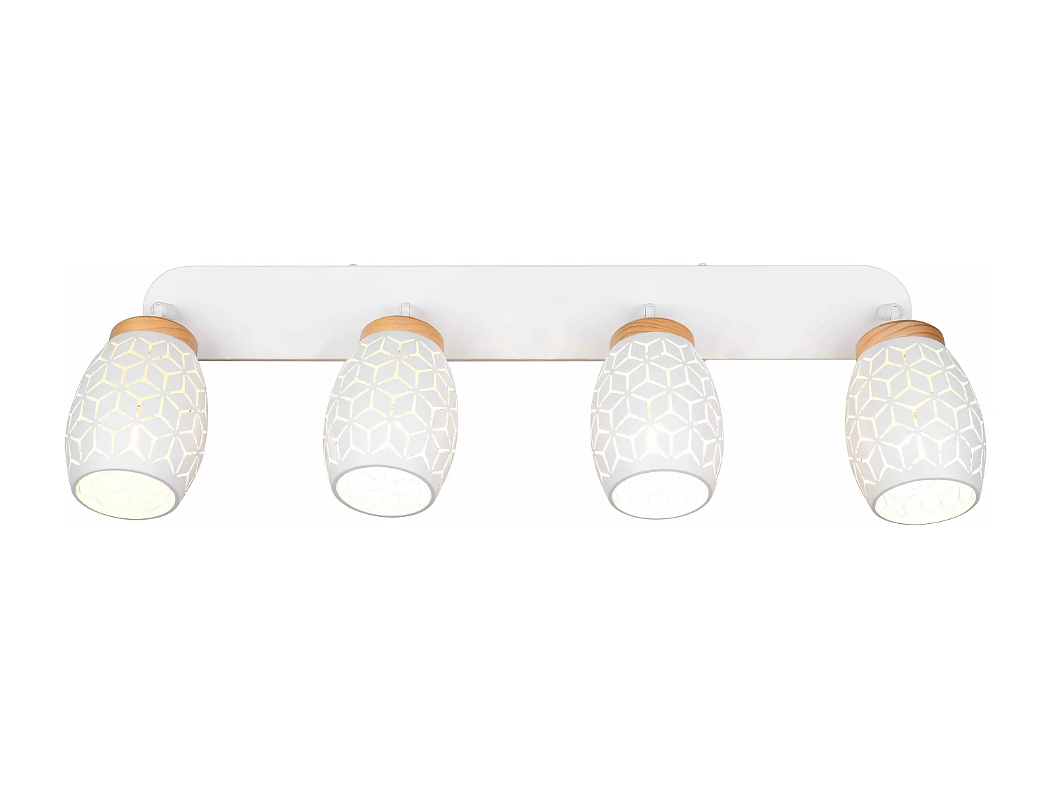 Barra 4 spots, metallo, bianco e legno, L 74 cm, Bidar