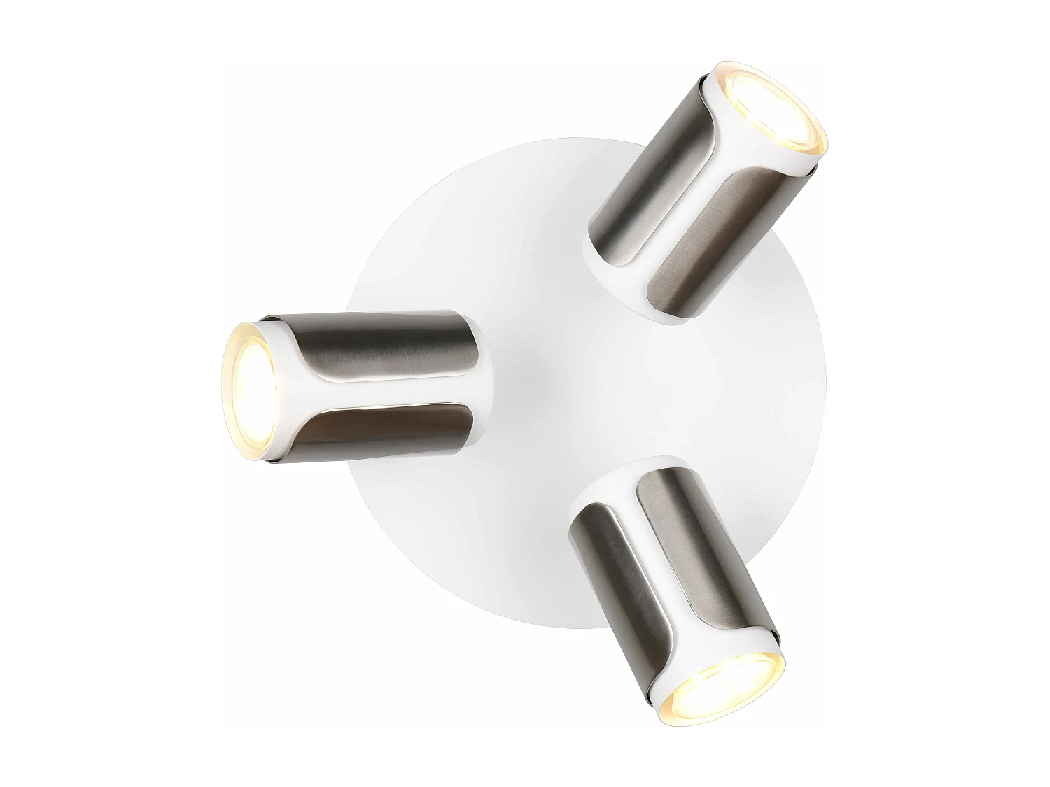Plafoniera 3 spots, metallo, bianco e acciaio, D 30 cm, Gillan
