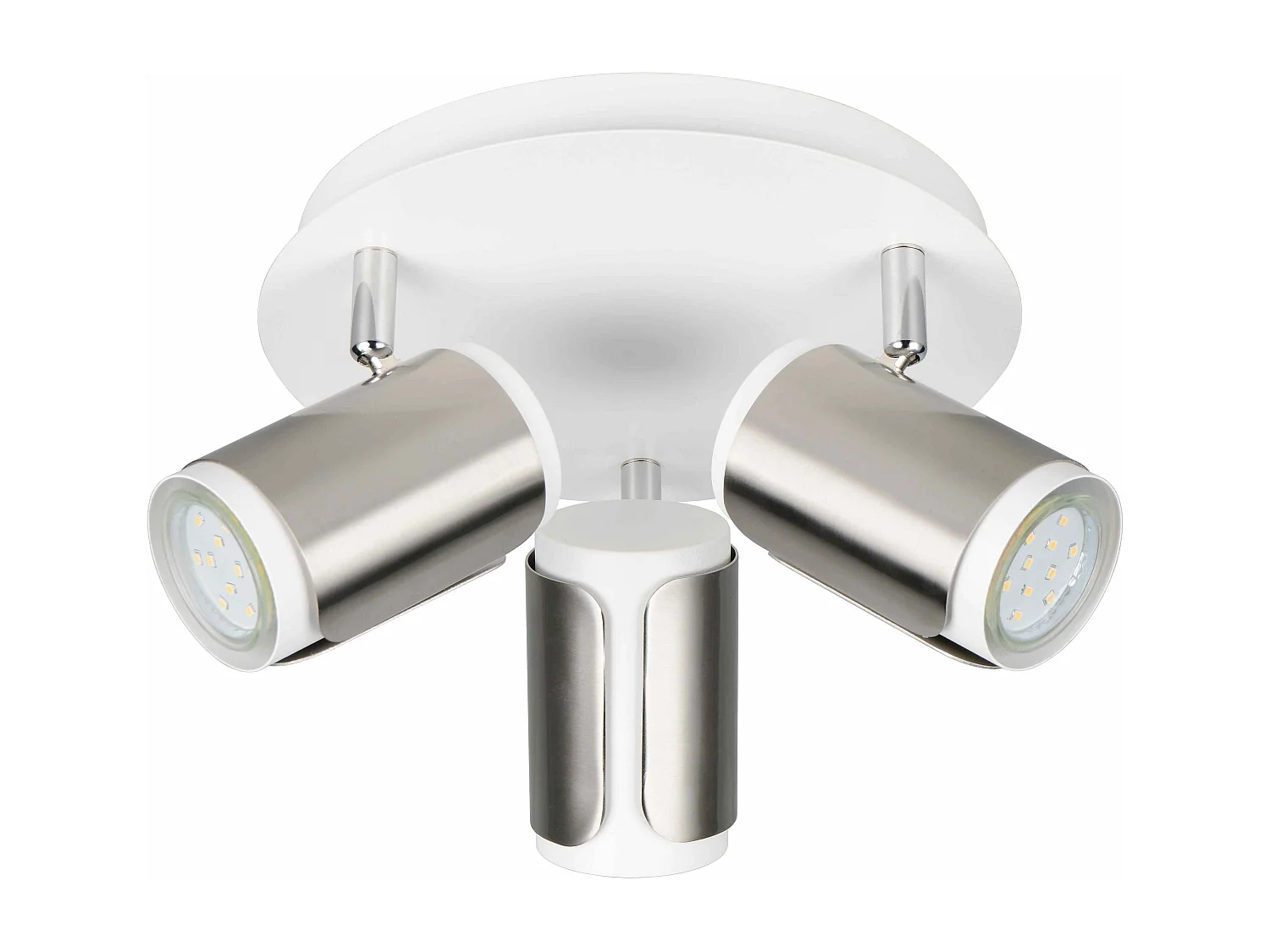 Plafoniera 3 spots, metallo, bianco e acciaio, D 30 cm, Gillan
