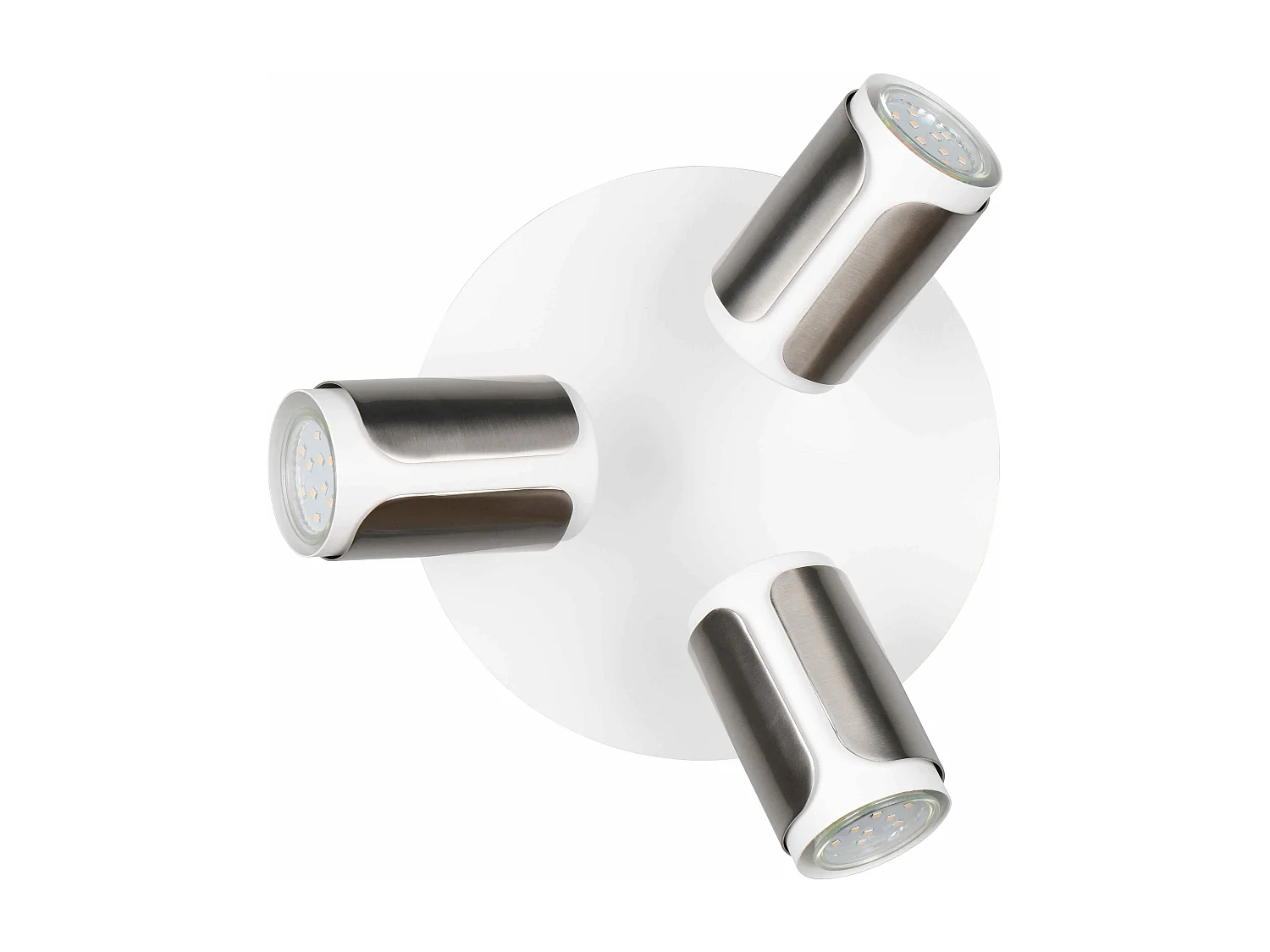 Plafoniera 3 spots, metallo, bianco e acciaio, D 30 cm, Gillan