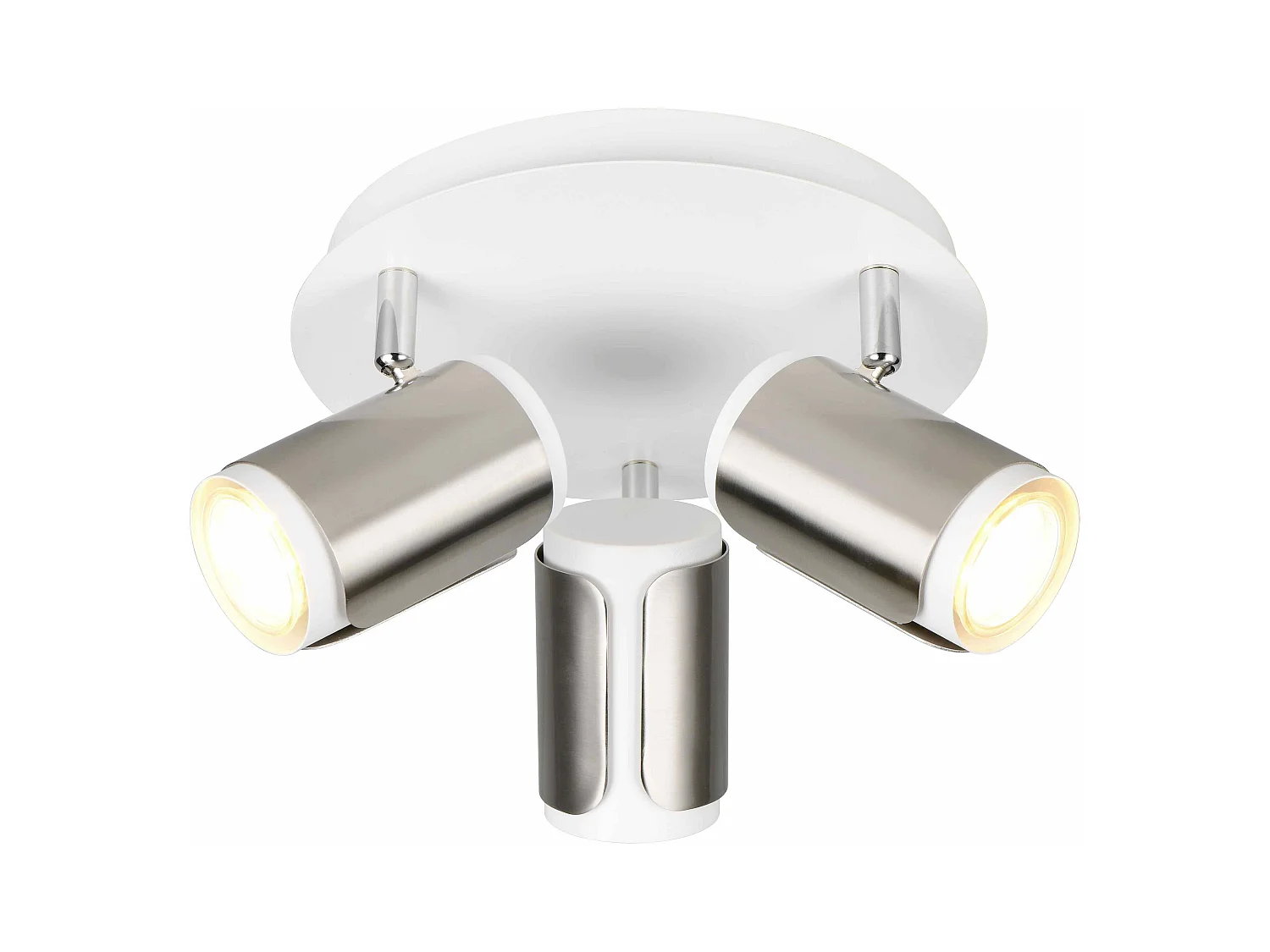 Plafoniera 3 spots, metallo, bianco e acciaio, D 30 cm, Gillan
