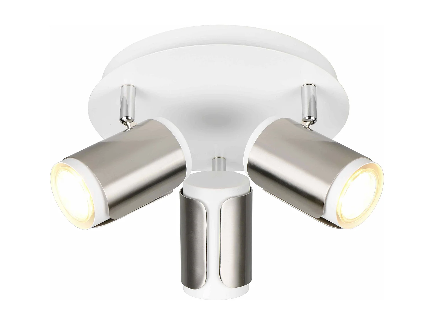 Plafoniera 3 spots, metallo, bianco e acciaio, D 30 cm, Gillan