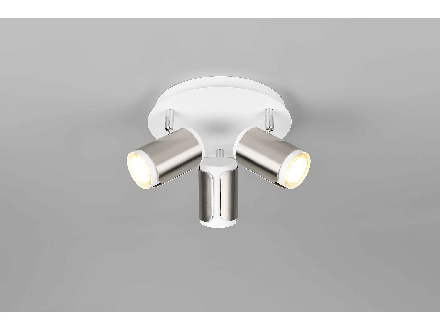 Plafoniera 3 spots, metallo, bianco e acciaio, D 30 cm, Gillan