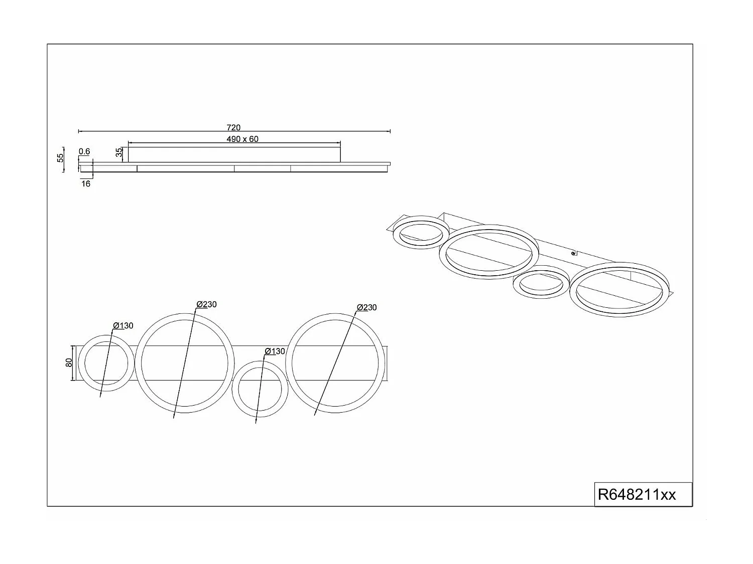 Plafoniera LED, metallo, cromato, L 72 cm, Lumos