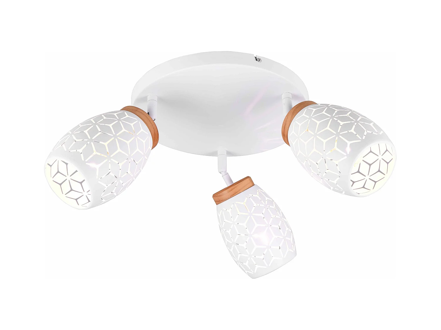 Plafoniera 3 spots, metallo, bianco e legno, D 58 cm, Bidar