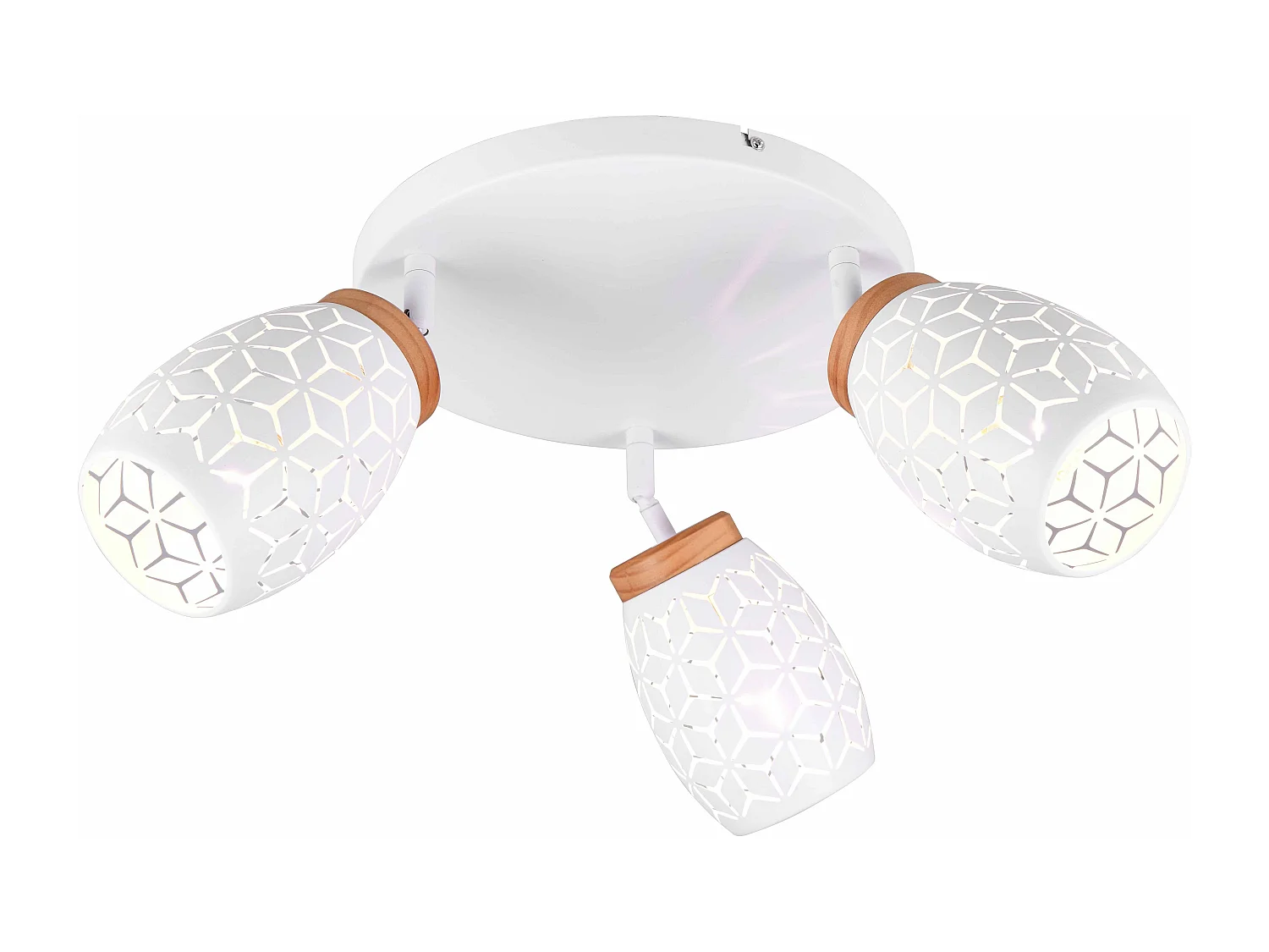 Plafoniera 3 spots, metallo, bianco e legno, D 58 cm, Bidar