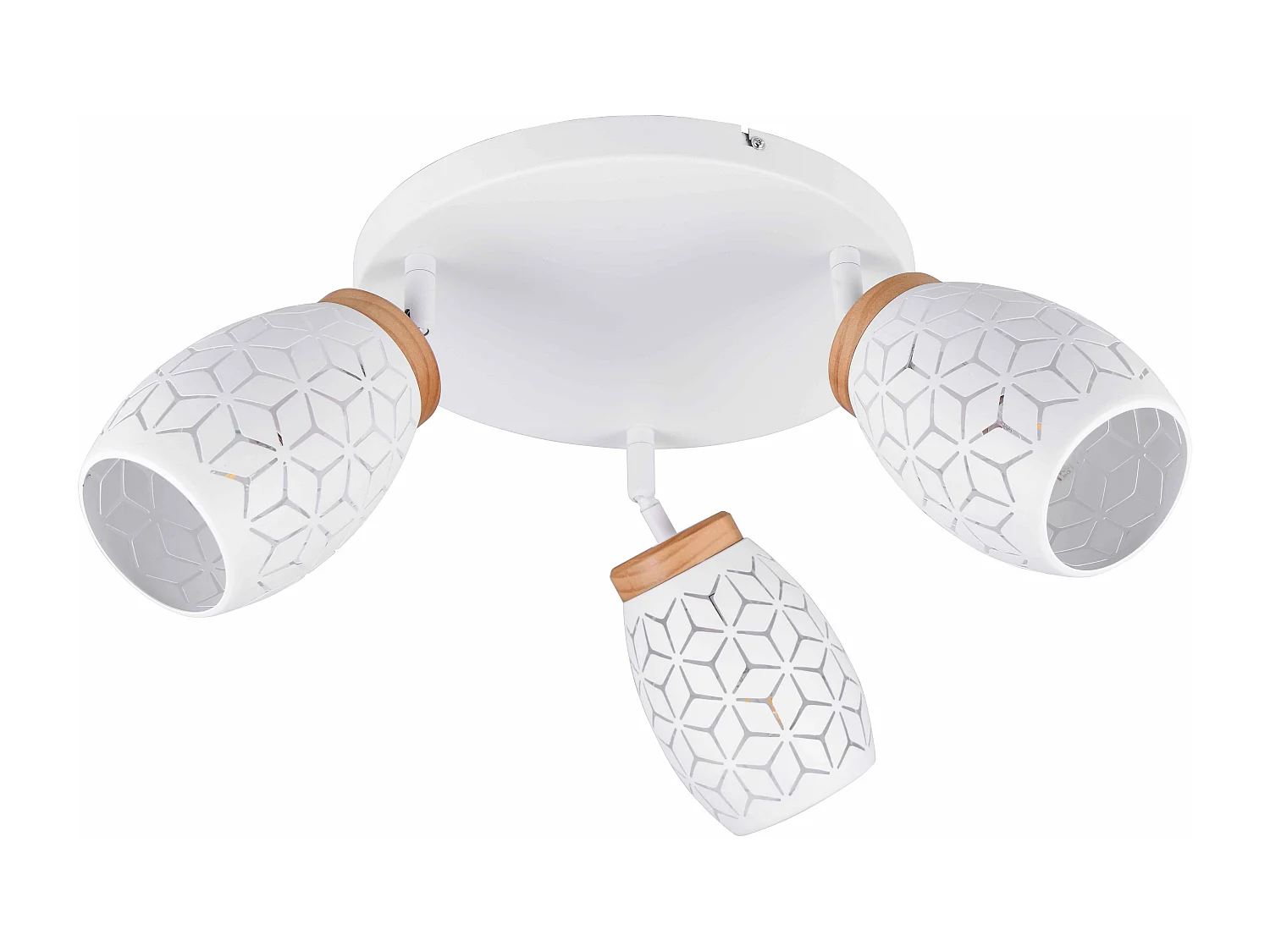 Plafoniera 3 spots, metallo, bianco e legno, D 58 cm, Bidar