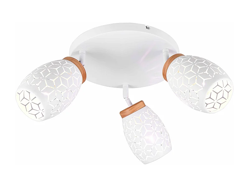 Plafoniera 3 spots, metallo, bianco e legno, D 58 cm, Bidar