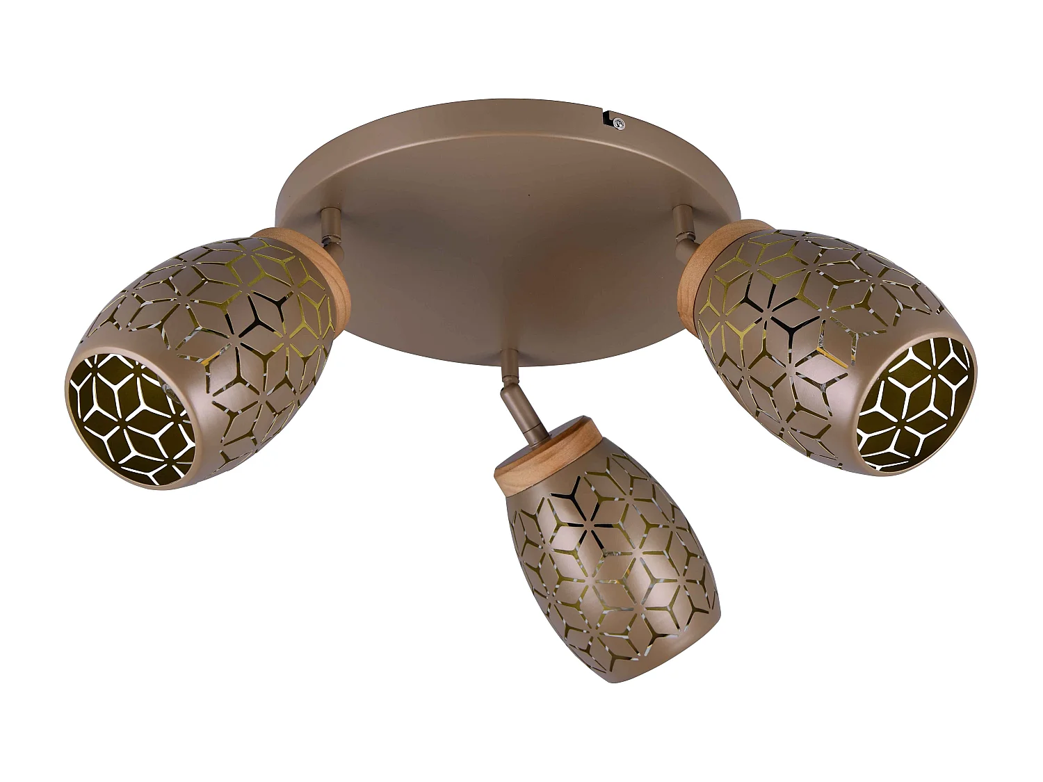 Plafoniera 3 spots, metallo, caffè e legno, D 58 cm, Bidar