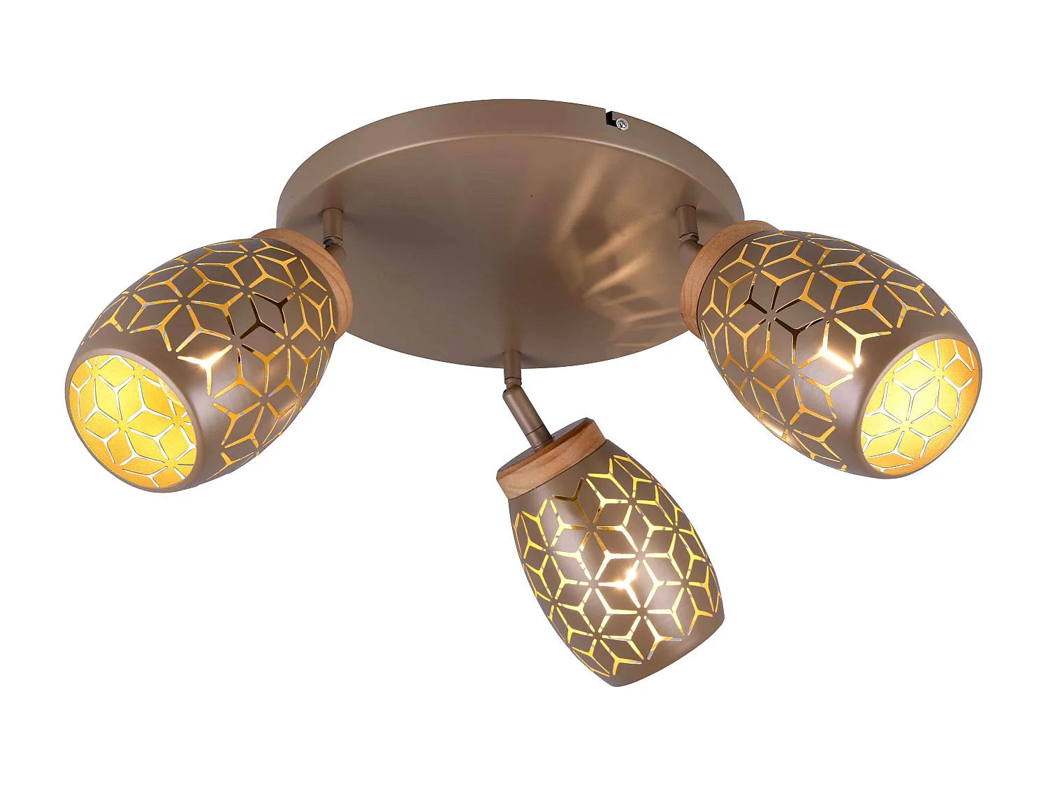 Plafoniera 3 spots, metallo, caffè e legno, D 58 cm, Bidar