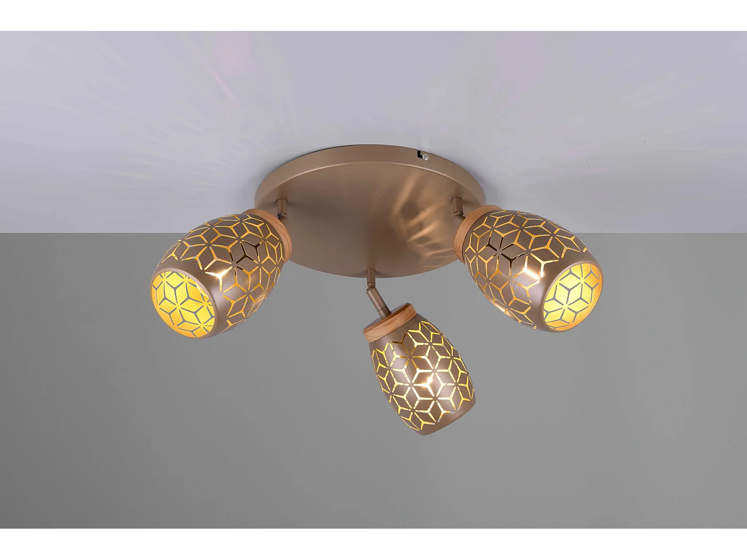 Plafoniera 3 spots, metallo, caffè e legno, D 58 cm, Bidar